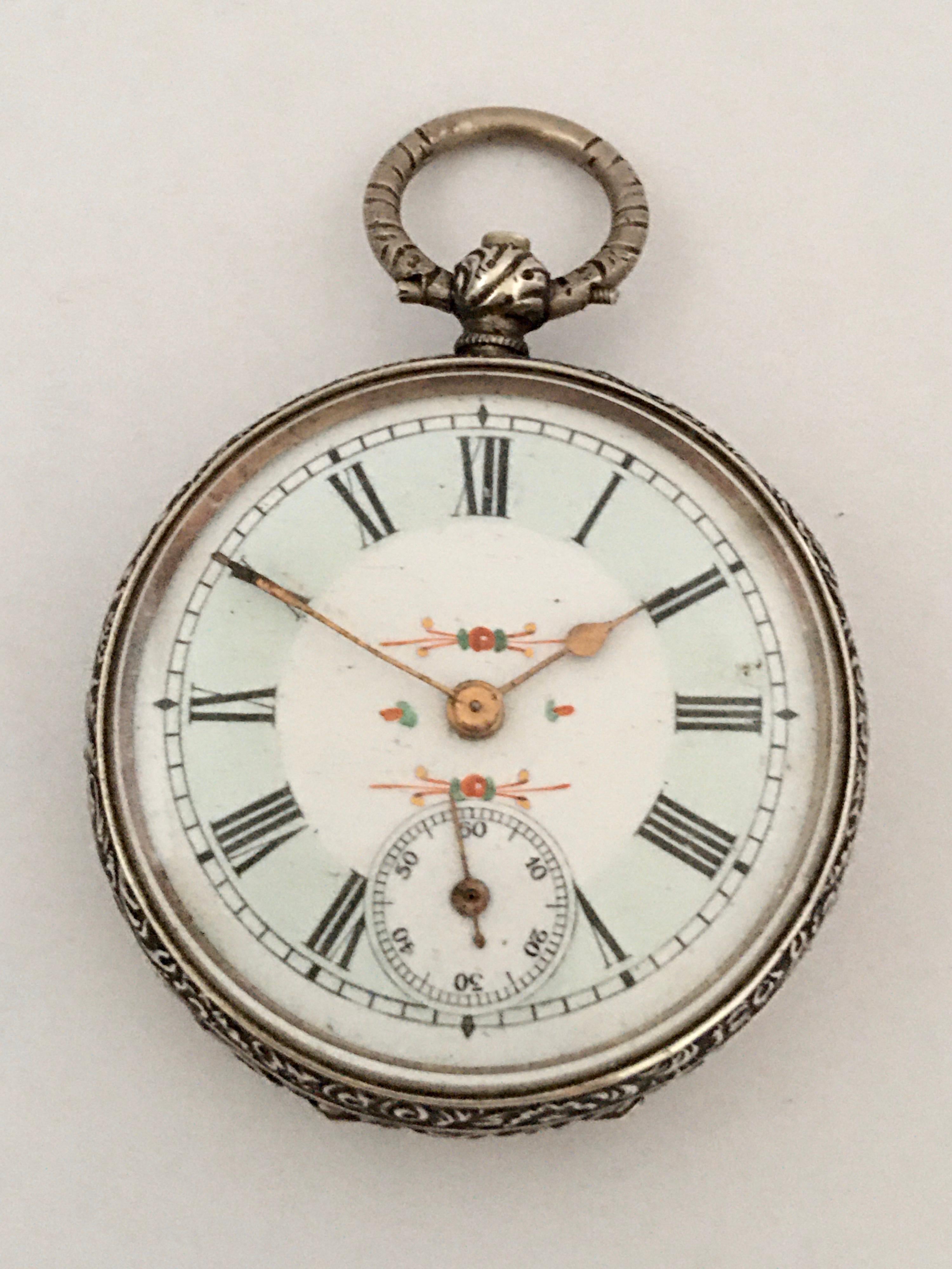 Key-Wind Victorian Period Silver Pocket Watch with Mint Green Enamel Dial For Sale 6