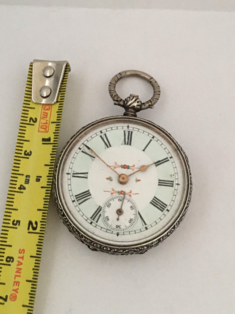 KeyWind Victorian Period Silver Pocket Watch with Mint Green Enamel