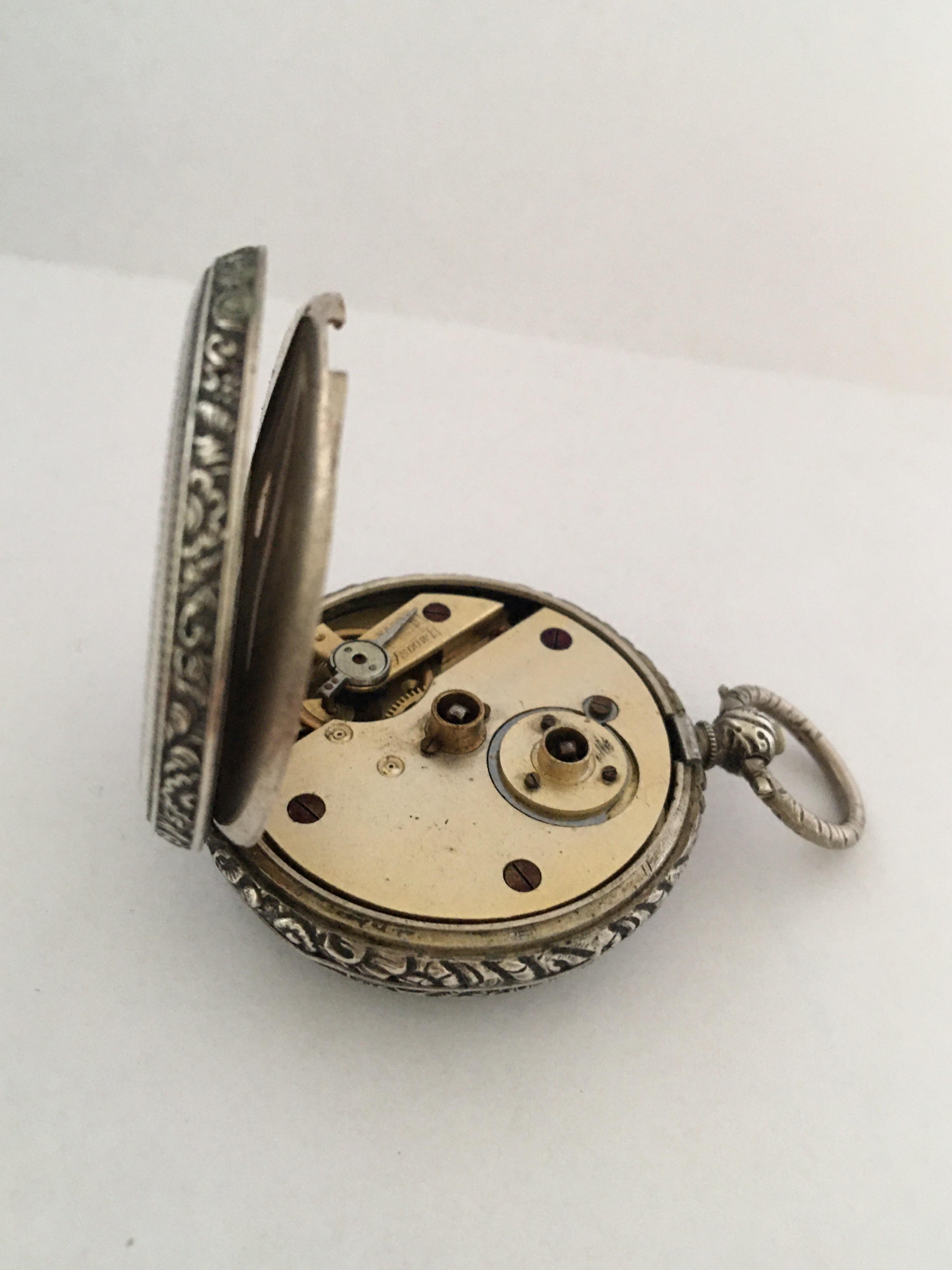 Key-Wind Victorian Period Silver Pocket Watch with Mint Green Enamel Dial For Sale 2