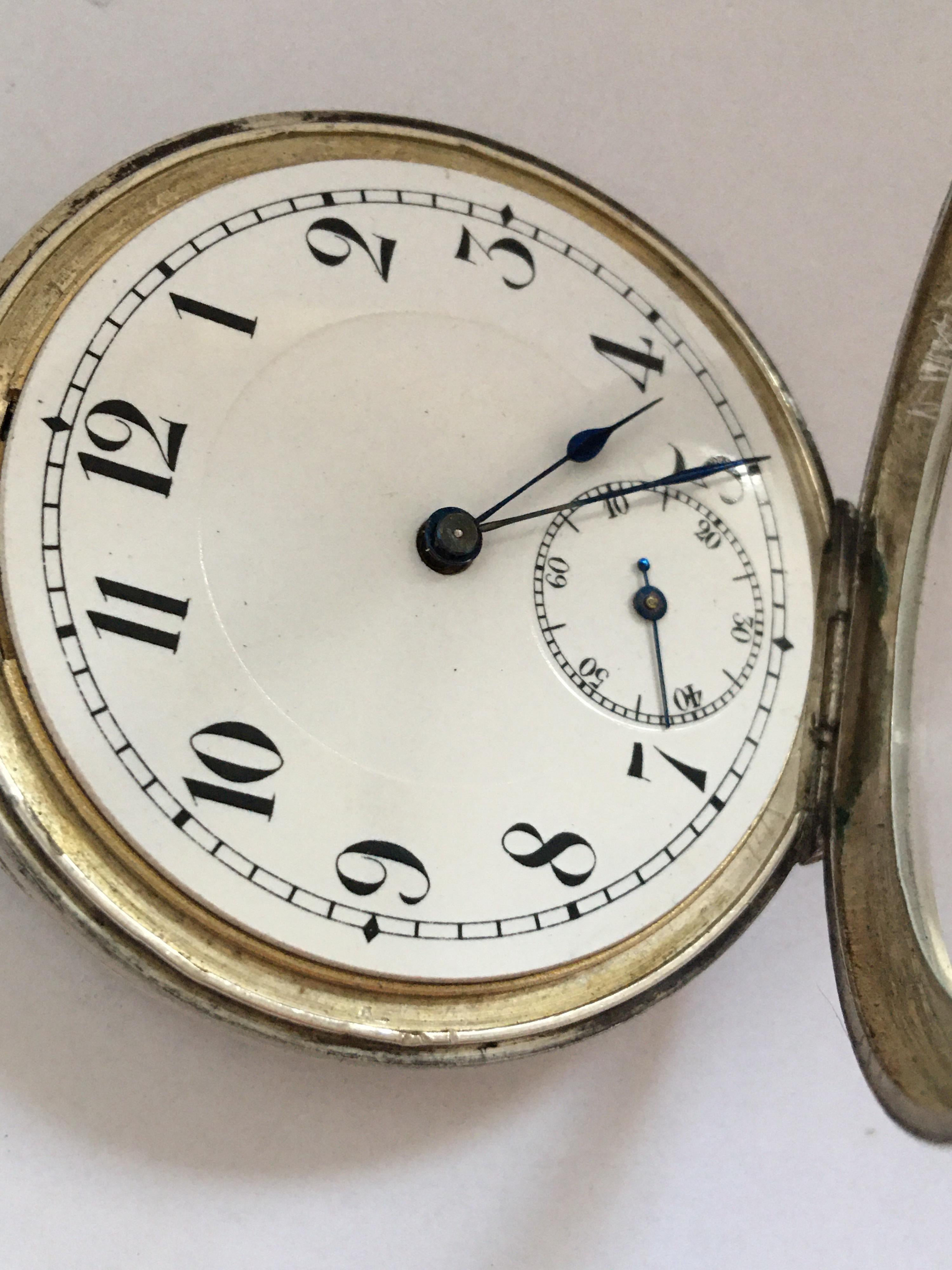 Keyless Antique Silver Pocket Watch For Sale 4