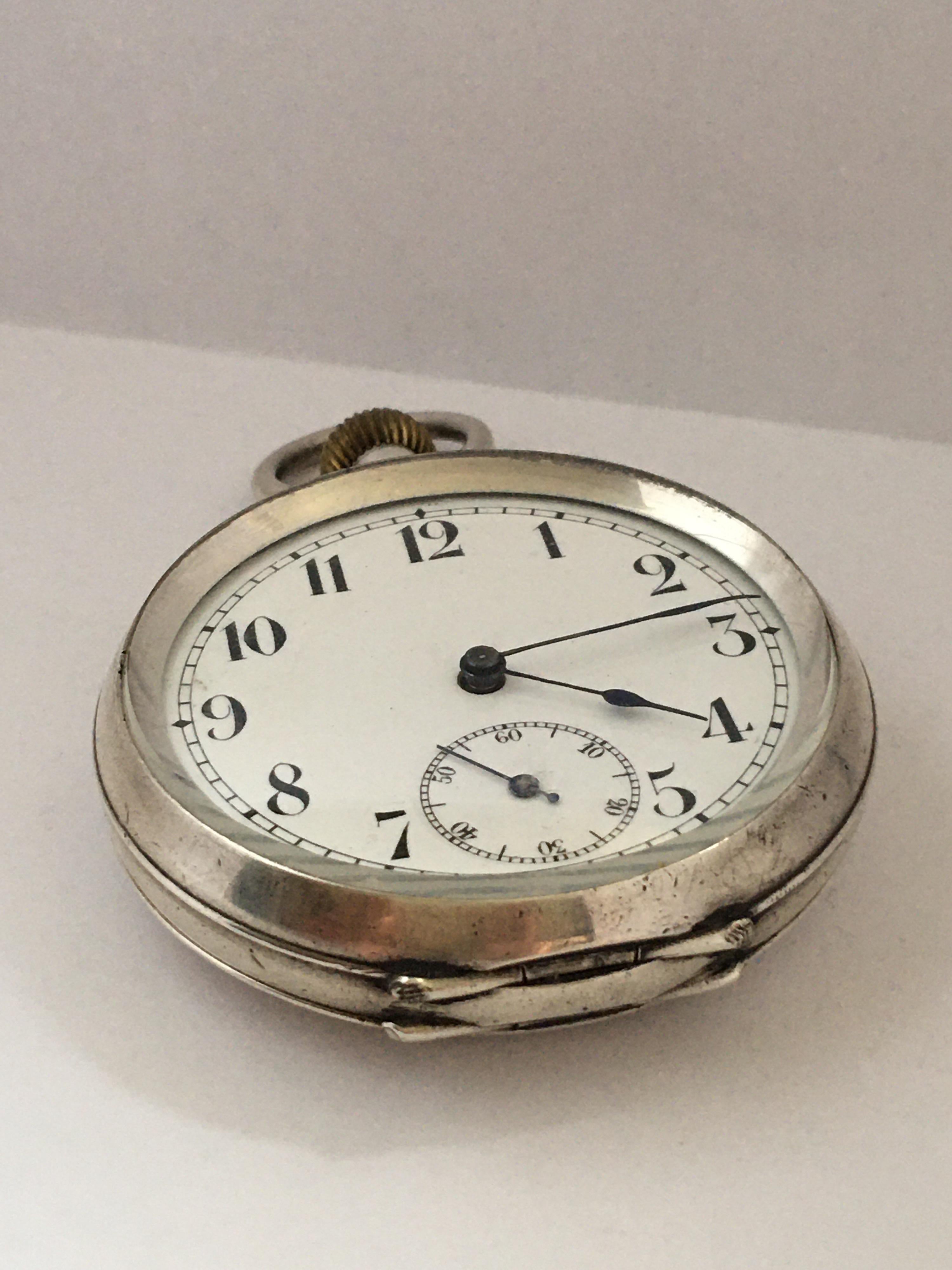 Keyless Antique Silver Pocket Watch For Sale 6