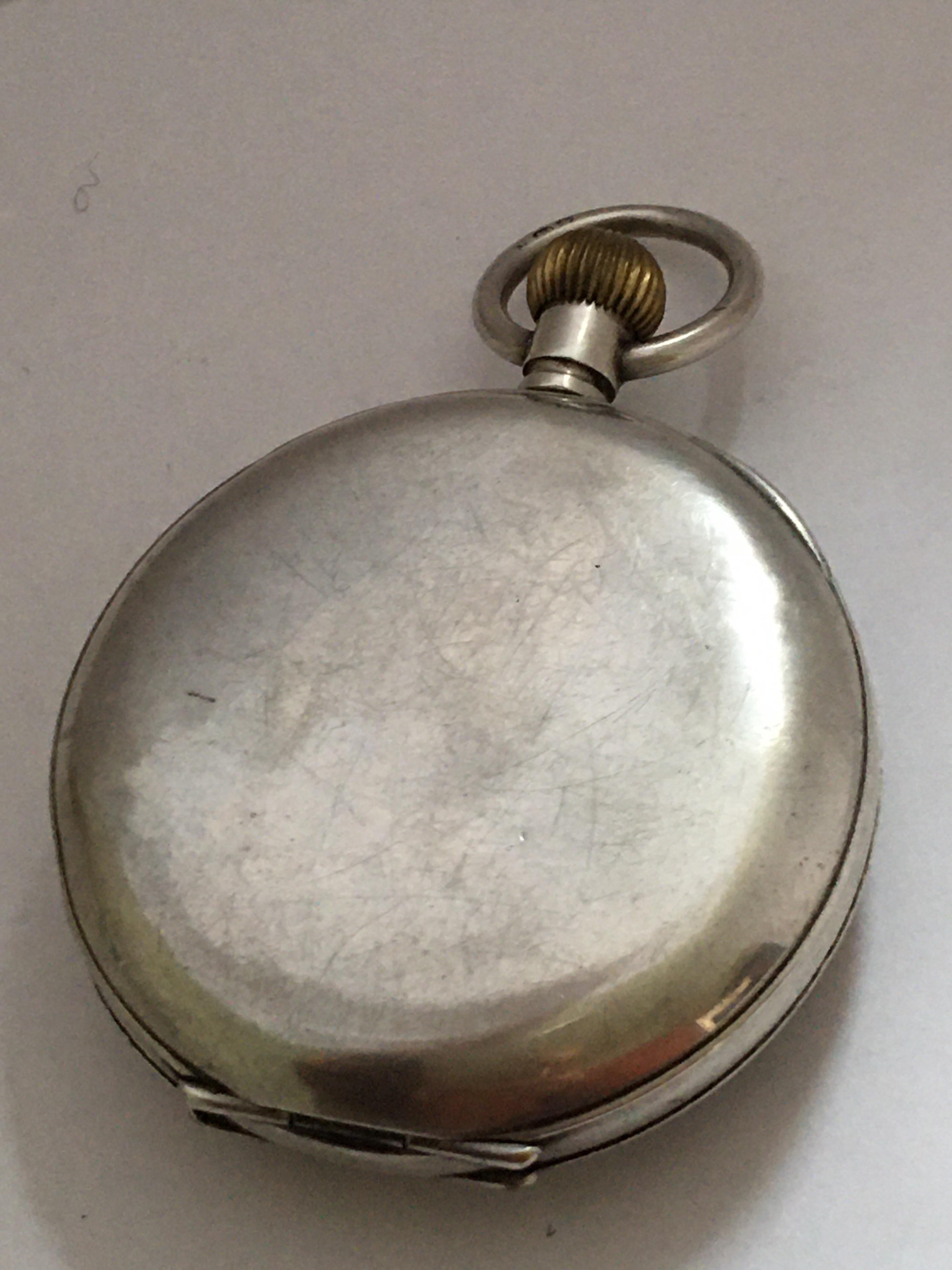 Keyless Antique Silver Pocket Watch For Sale 7