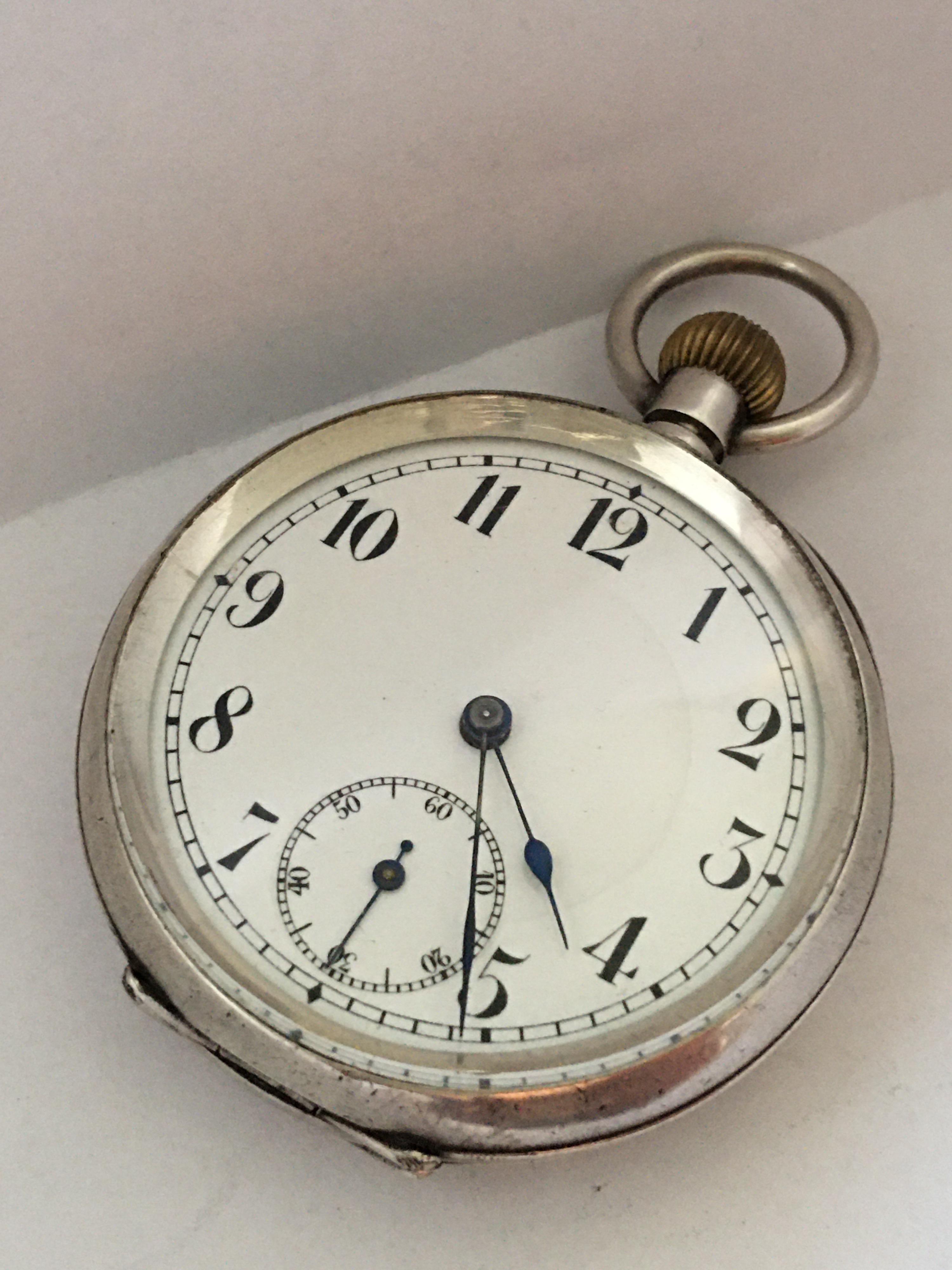 Keyless Antique Silver Pocket Watch For Sale 8