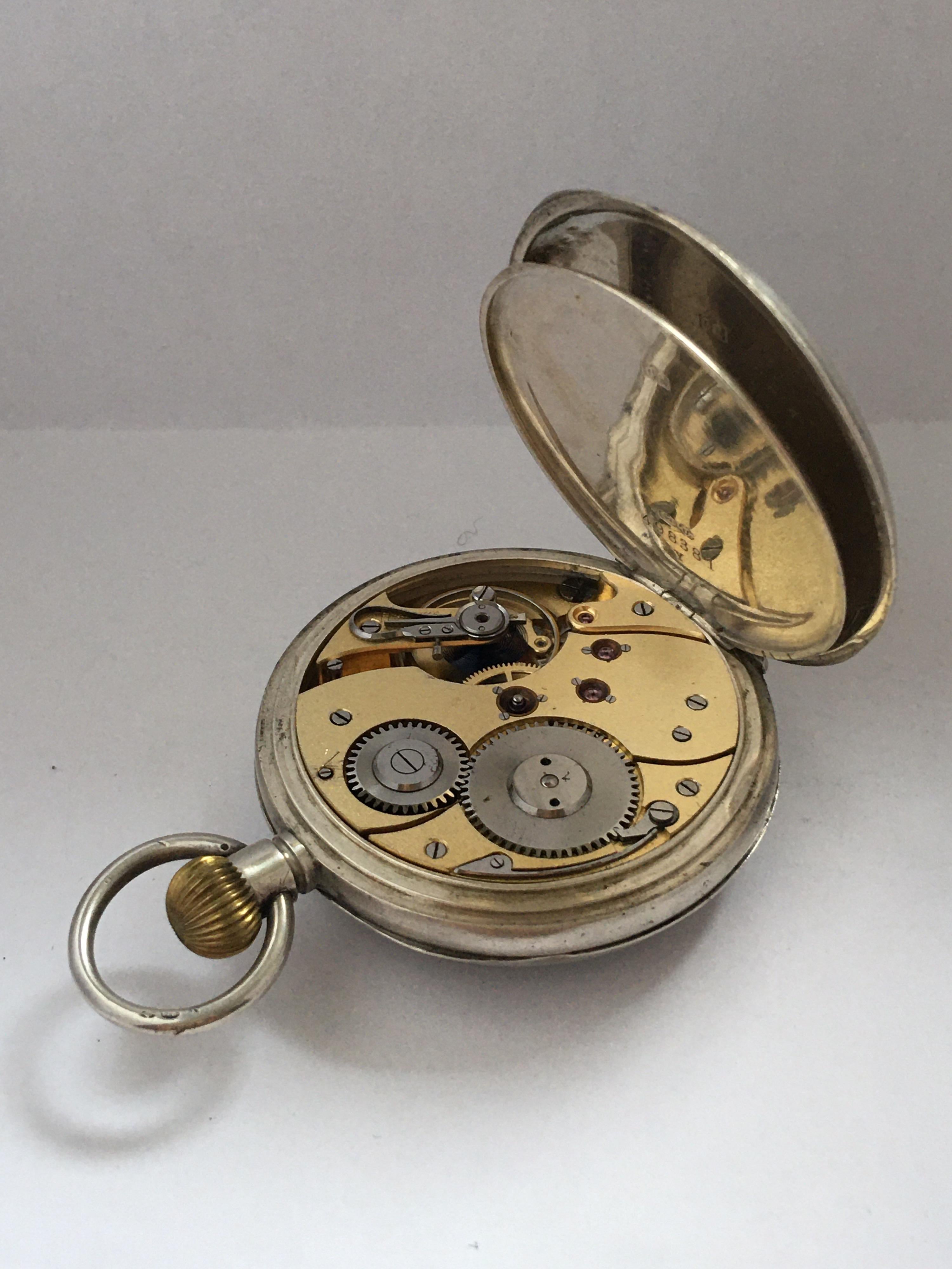 Keyless Antique Silver Pocket Watch For Sale 1