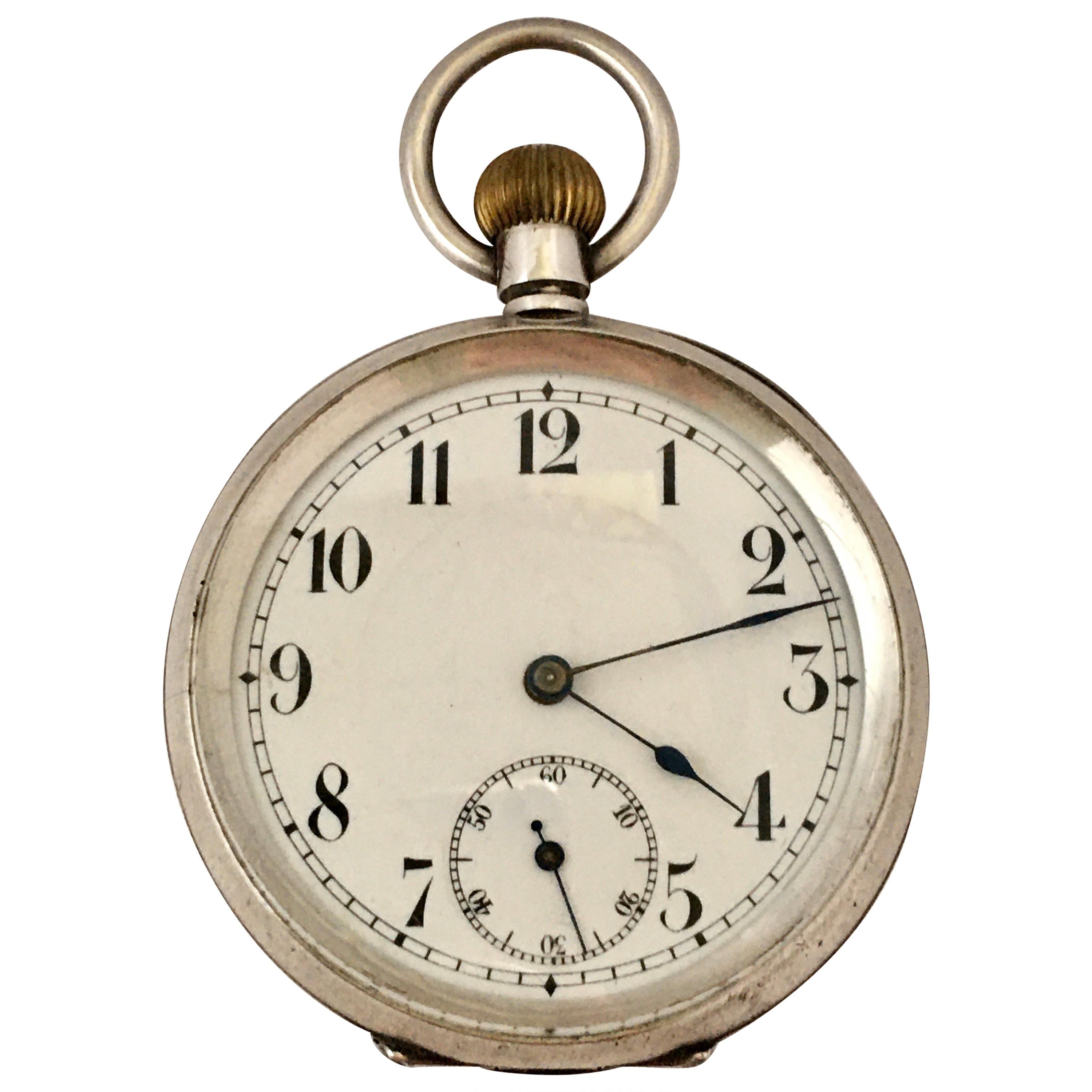 Keyless Antique Silver Pocket Watch For Sale