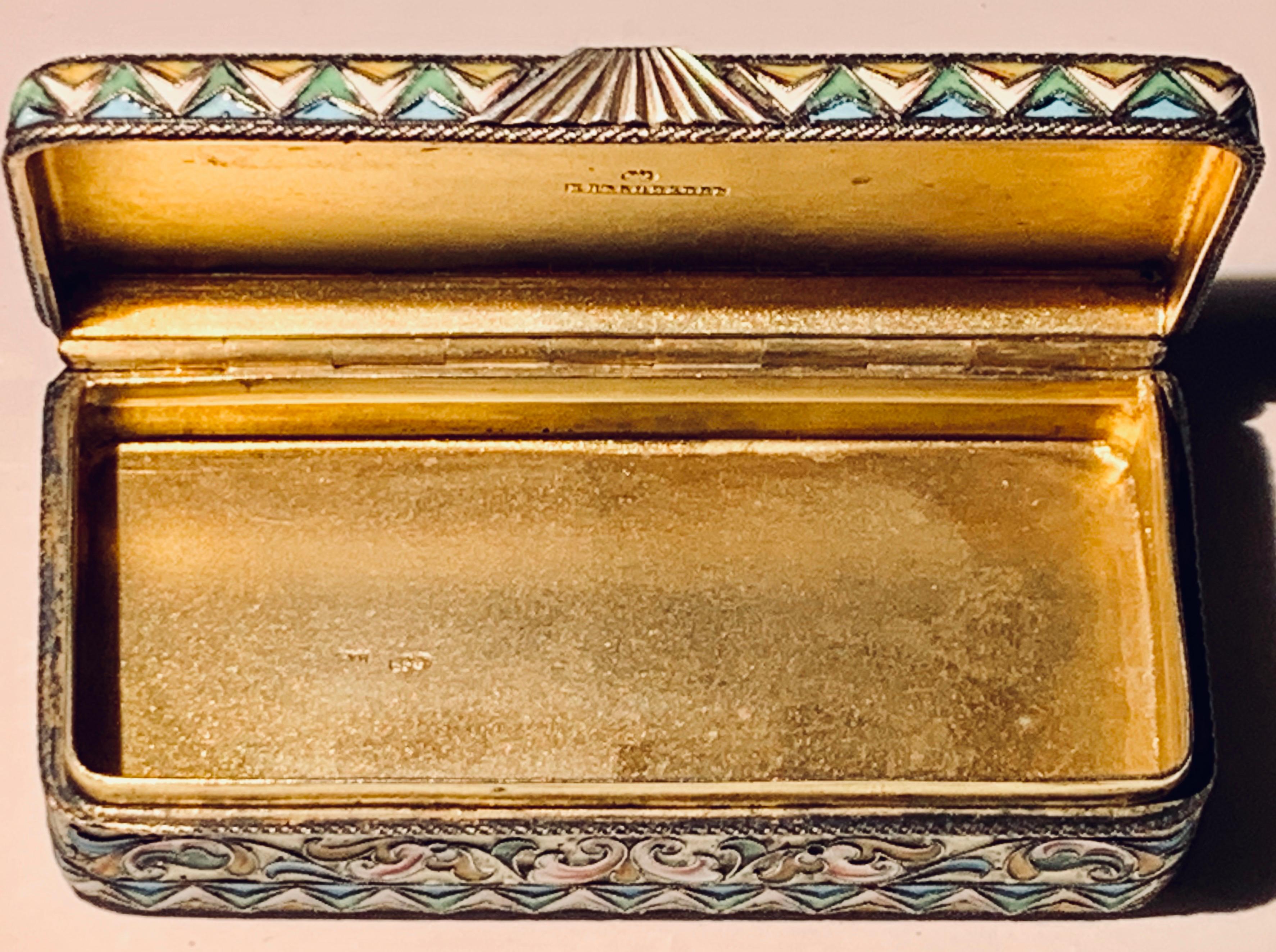 Khlebnikov Russian Silver-Gilt and Shaded Enamel Box In Good Condition For Sale In London, GB