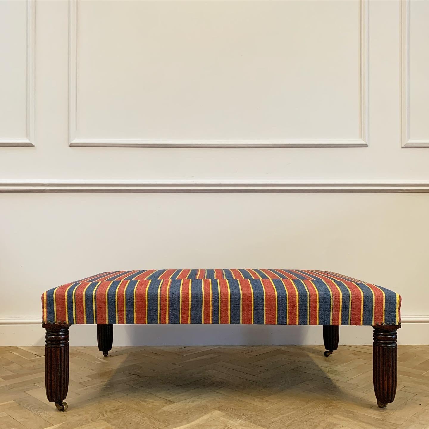 Other Kilim Upholstered Stool on Reeded Nineteenth Century Legs For Sale