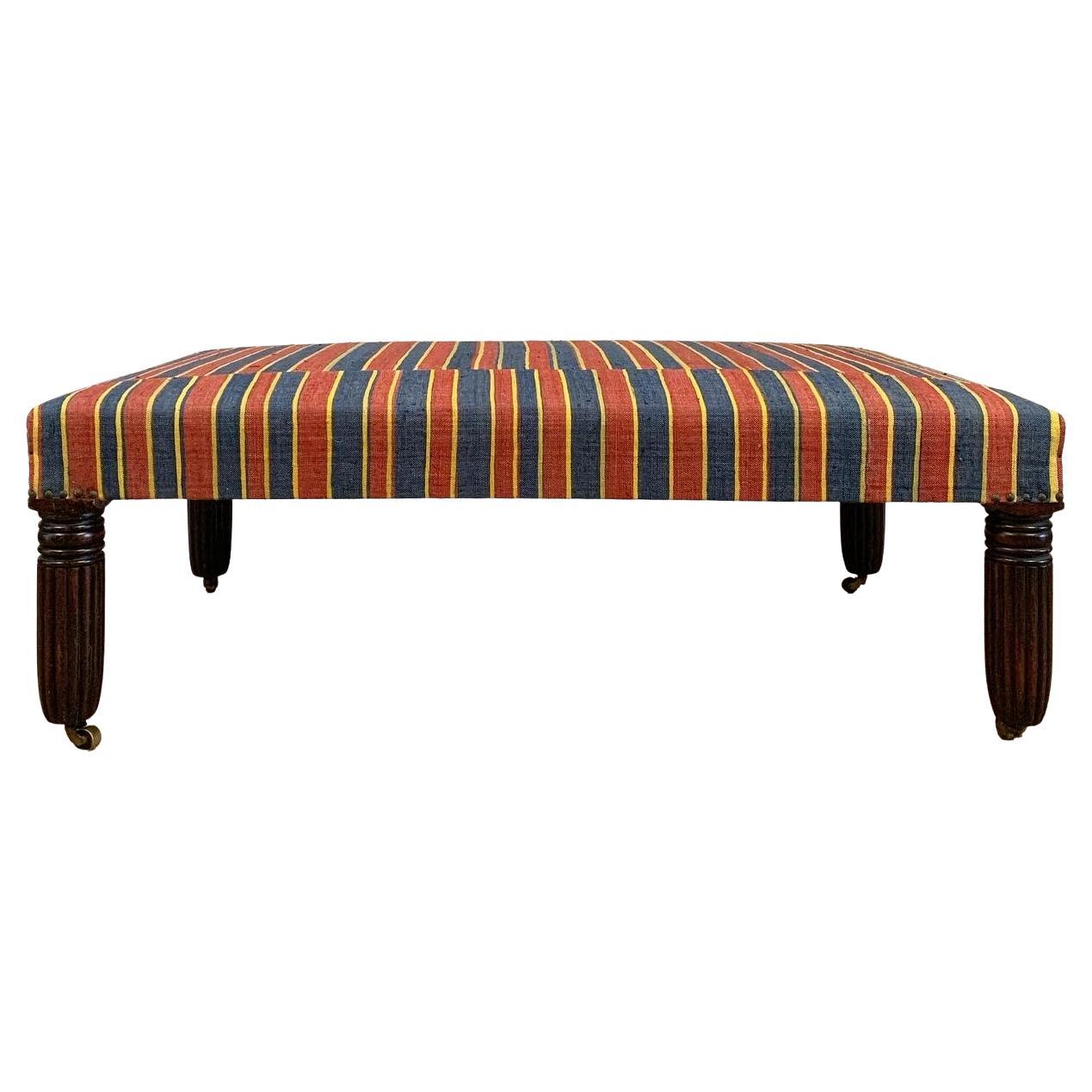 Kilim Upholstered Stool on Reeded Nineteenth Century Legs For Sale