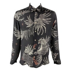 A KIND OF GUISE Size L Black & White Bird Print Silk Chiffon Shirt