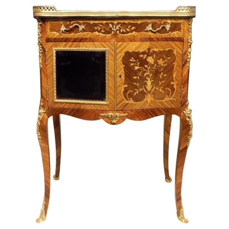 Kingwood and Marquetry Inlaid French Side Cabinet For Sale