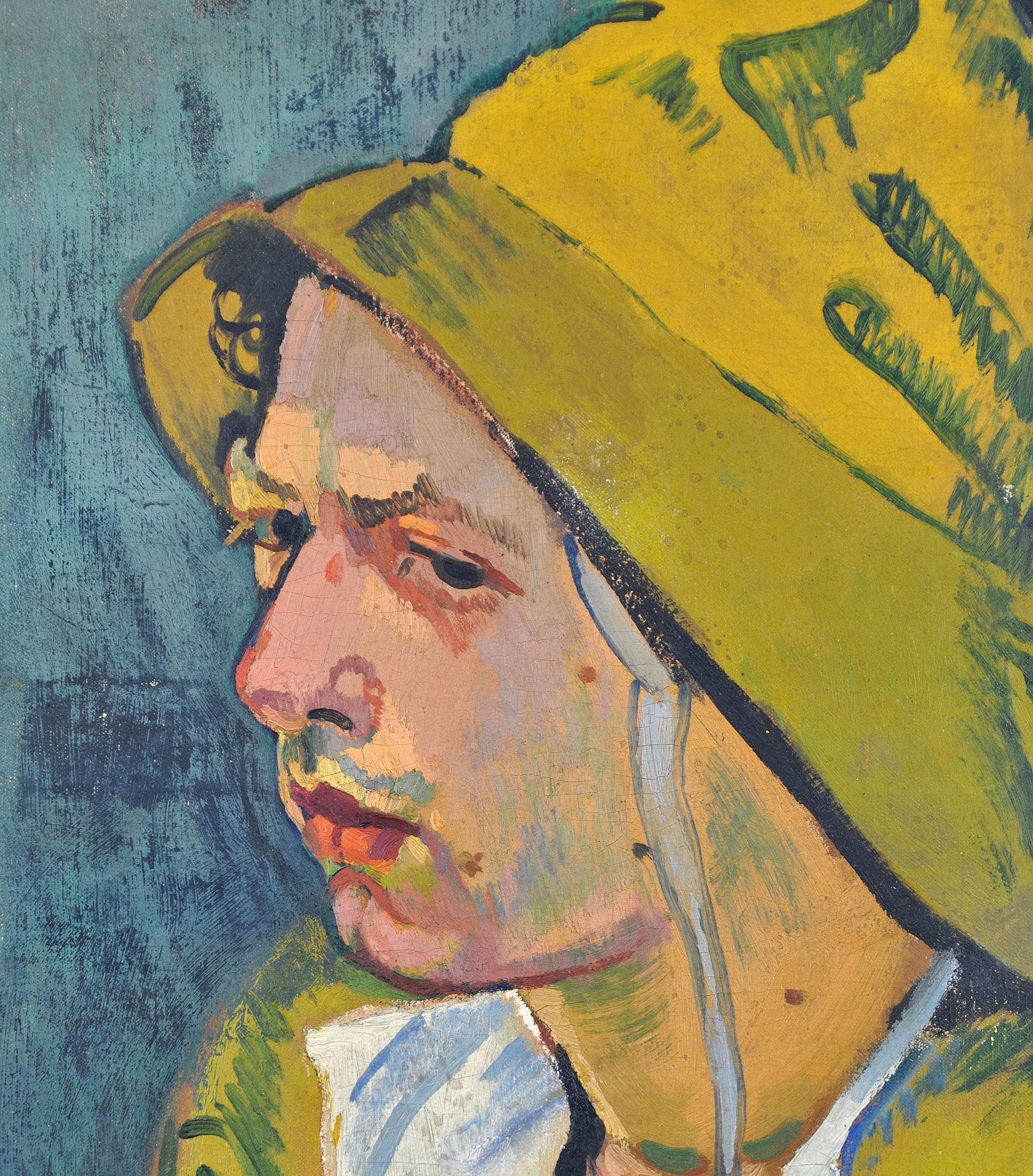 Portrait of a Fisherman - European Post Impressionist Antique Oil Painting For Sale 7