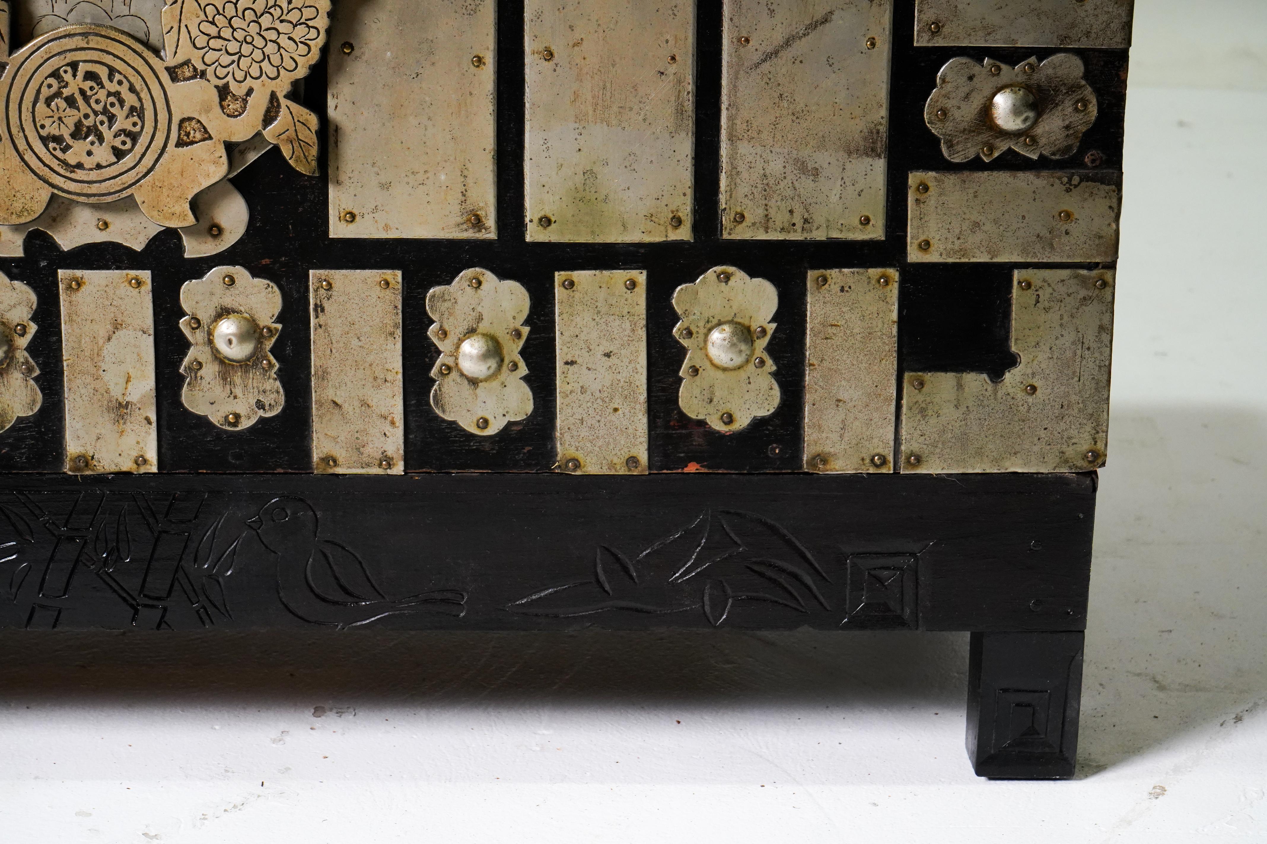 C. 1880 Korean Wedding Chest with White Brass Hardware 7