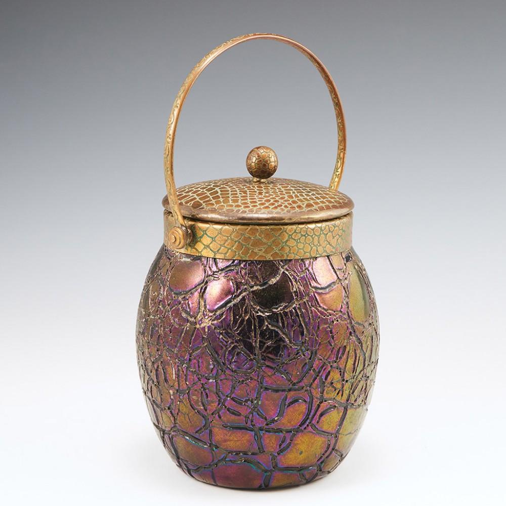 Art Deco A Kralik Crackle Glass Biscuit Barrel, c1930