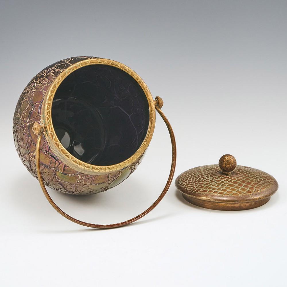 Czech A Kralik Crackle Glass Biscuit Barrel, c1930