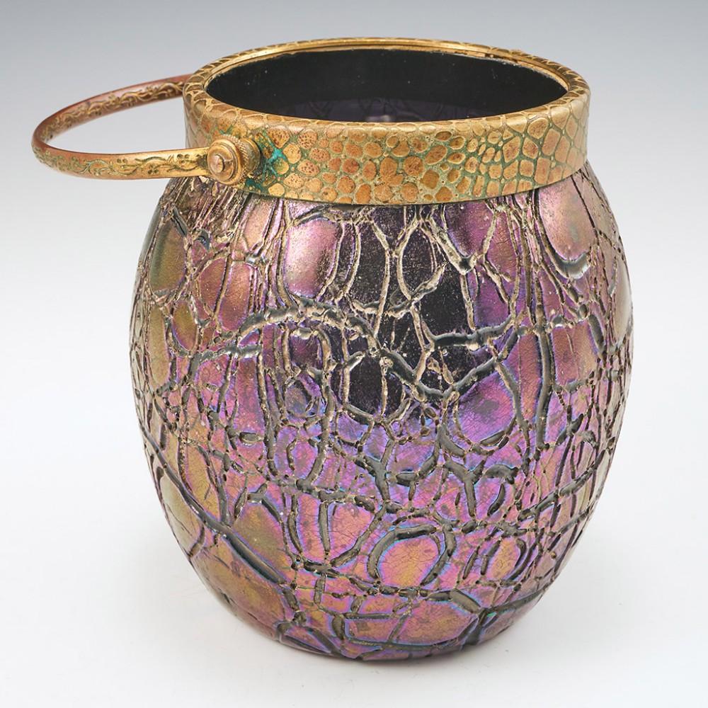 20th Century A Kralik Crackle Glass Biscuit Barrel, c1930