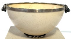 A. Kuger Sterling Silver Mounted Ostrich Egg Bowl with Buffalo Head Handles