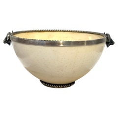 A. Kuger Sterling Silver Mounted Ostrich Egg Bowl with Buffalo Head Handles