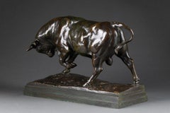 A-L. Barye : "Taureau chargeant" fonte Barbedienne cachet Or/ "Charging bull"