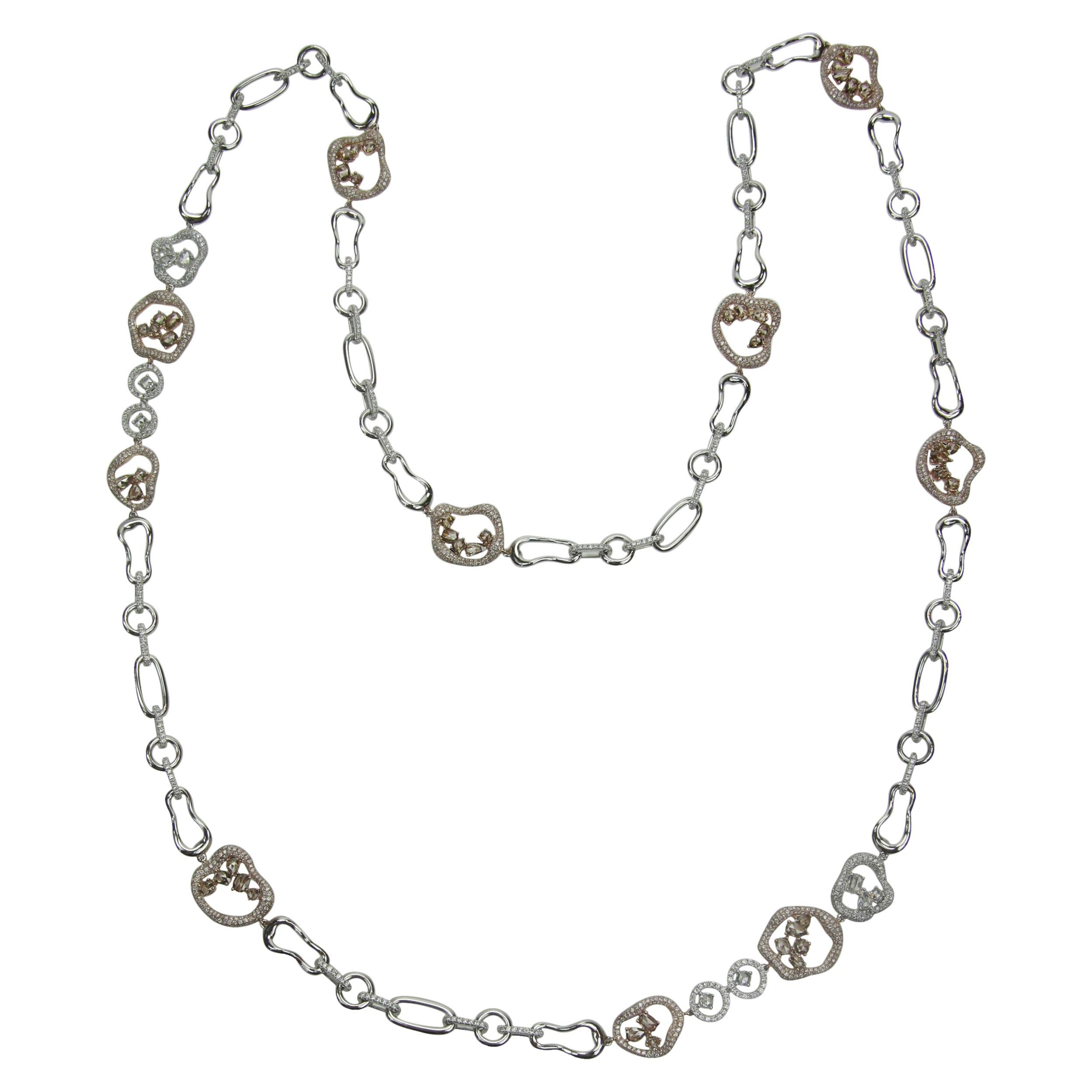 À La Mode 18 Karat White and Pink Gold Diamond Necklace For Sale