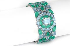 À la Plage White Gold Cuff Bracelet with Pear Emeralds, Aquamarines & Diamonds