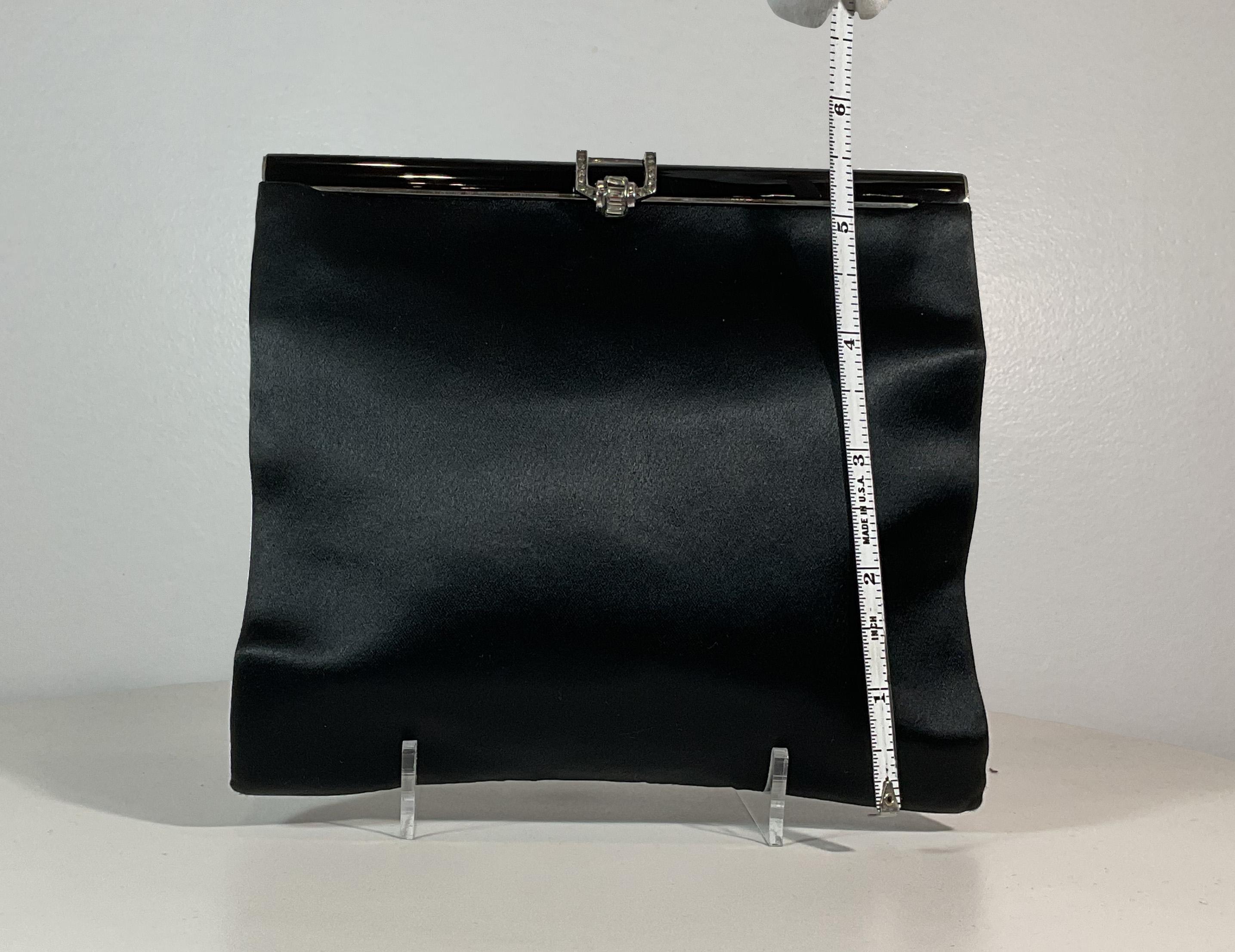 Women's or Men's A LA REINE DES FÉES Black Satin Clutch with Rhinestone Clasp For Sale