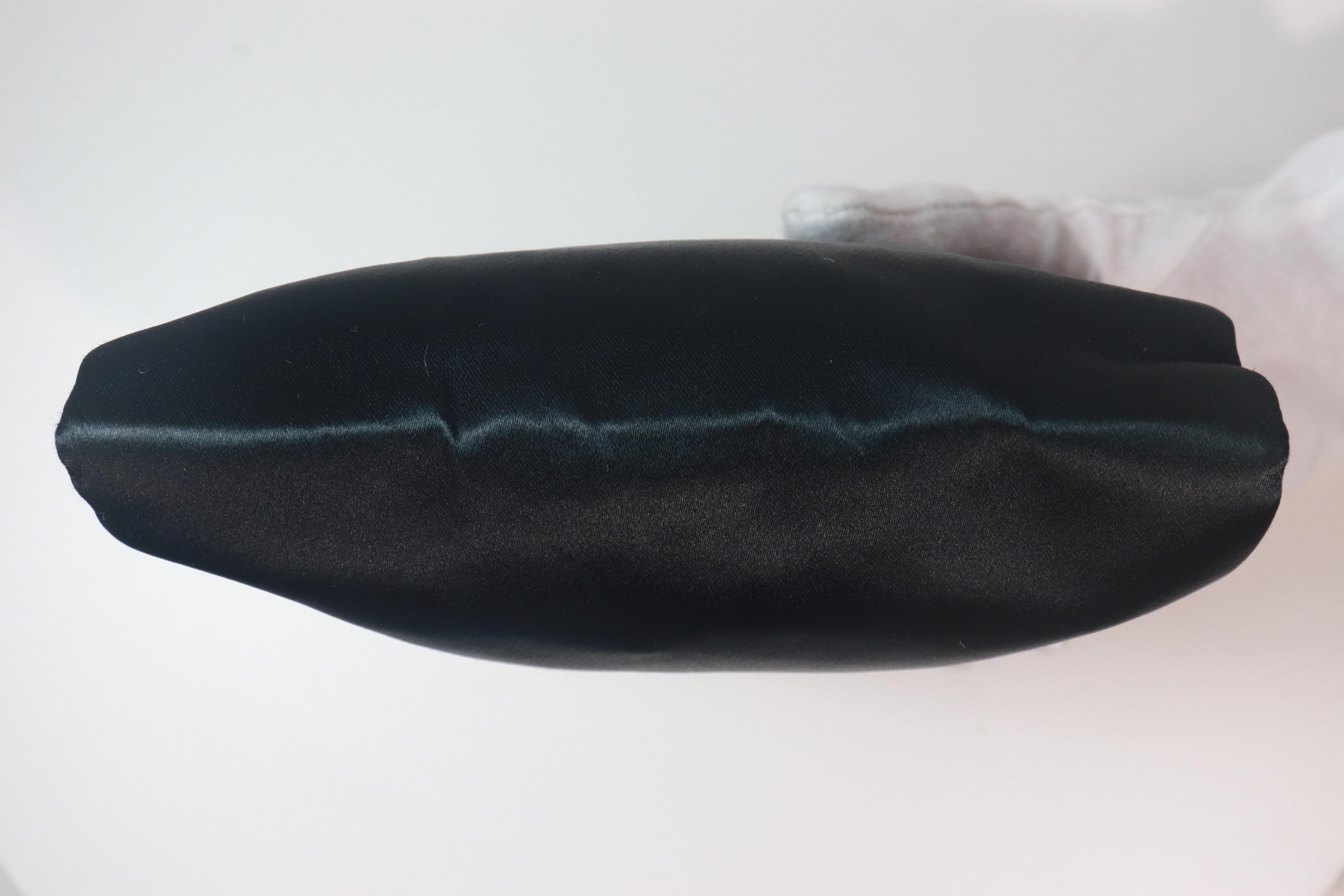 A LA REINE DES FÉES Black Satin Clutch with Rhinestone Clasp For Sale 1