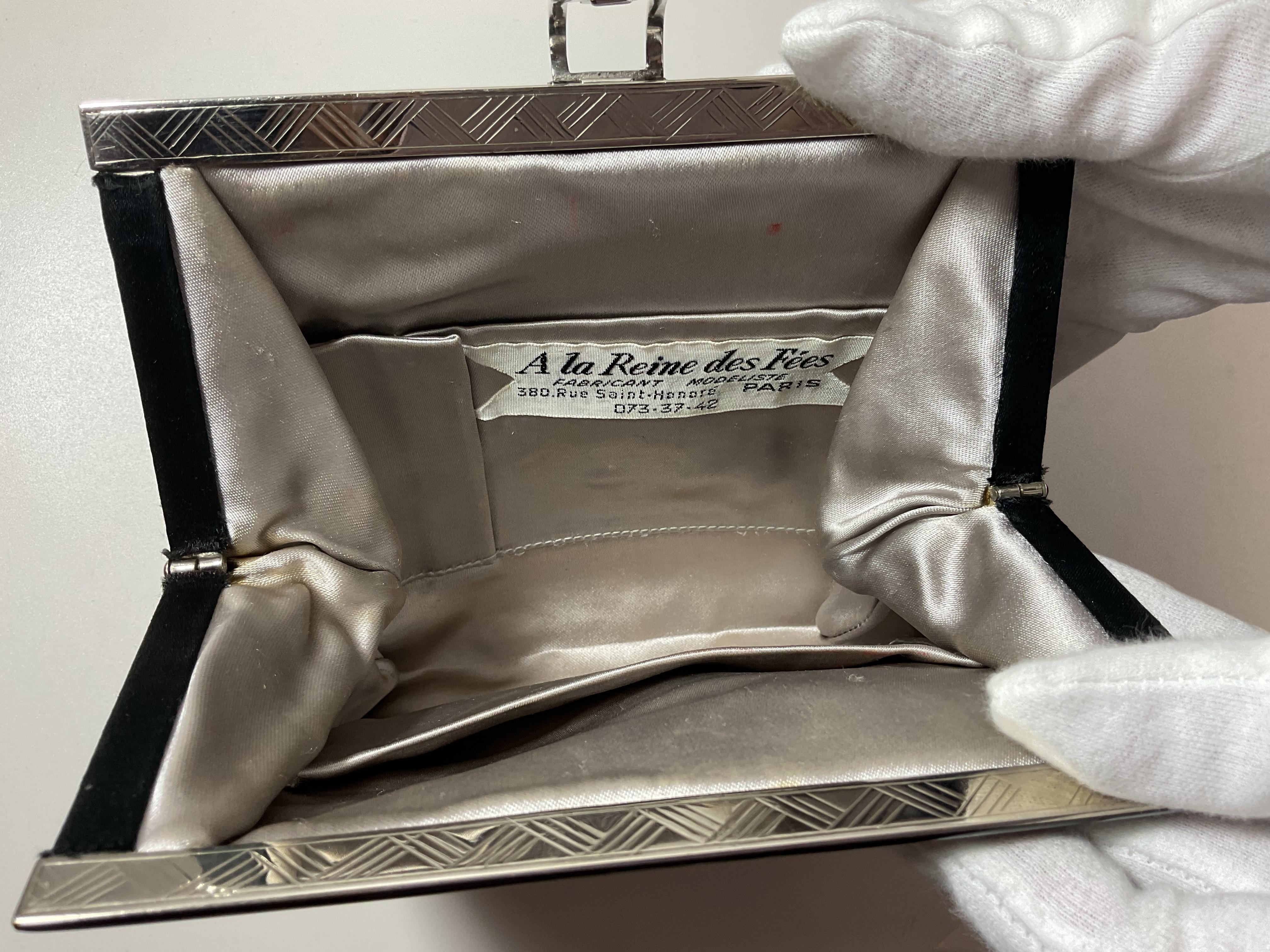 A LA REINE DES FÉES Black Satin Clutch with Rhinestone Clasp For Sale 2