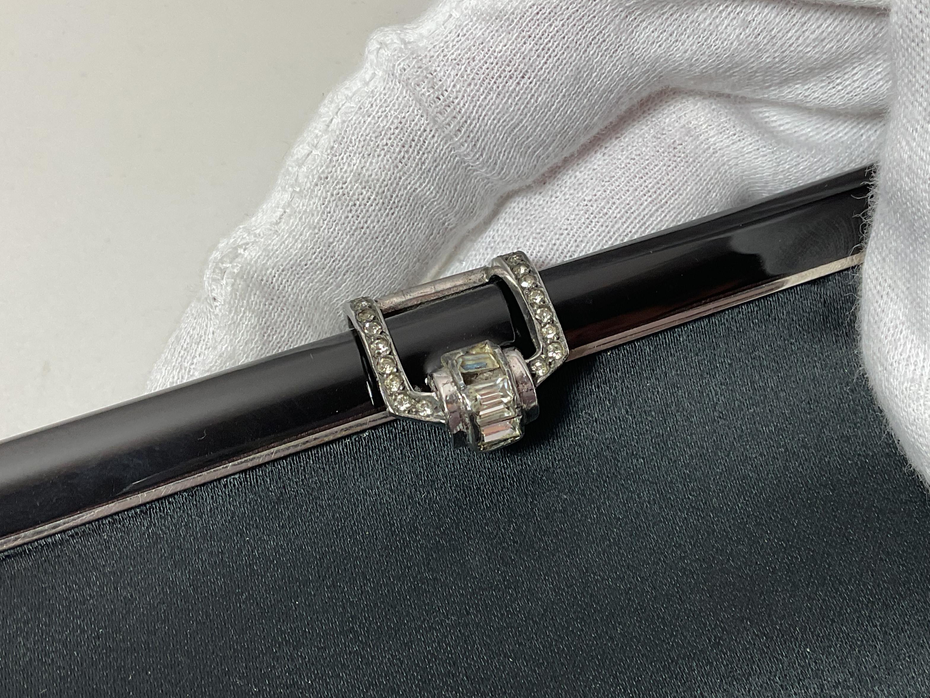 A LA REINE DES FÉES Black Satin Clutch with Rhinestone Clasp For Sale 5