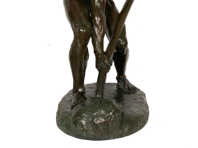 “A la terre!” French Antique Bronze Sculpture by Alfred Boucher & Barbedienne For Sale 9