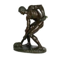 “A la terre!” French Antique Bronze Sculpture by Alfred Boucher & Barbedienne