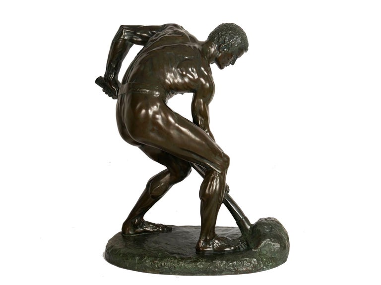 19th Century “A la terre!” French Antique Bronze Sculpture by Alfred Boucher & Barbedienne For Sale