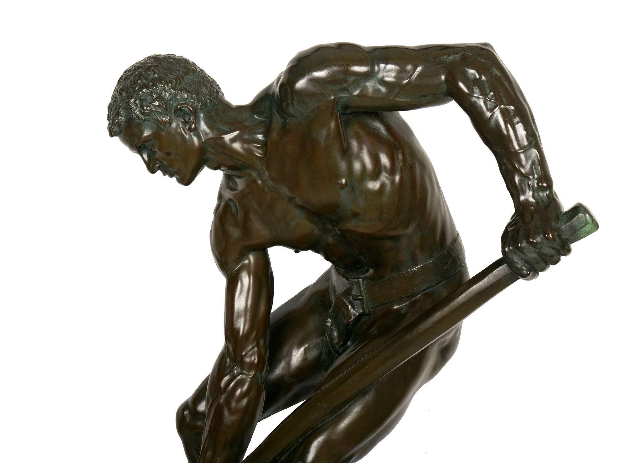 „A la terre!“ Französische antike französische Bronzeskulptur von Alfred Boucher & Barbedienne im Angebot 2