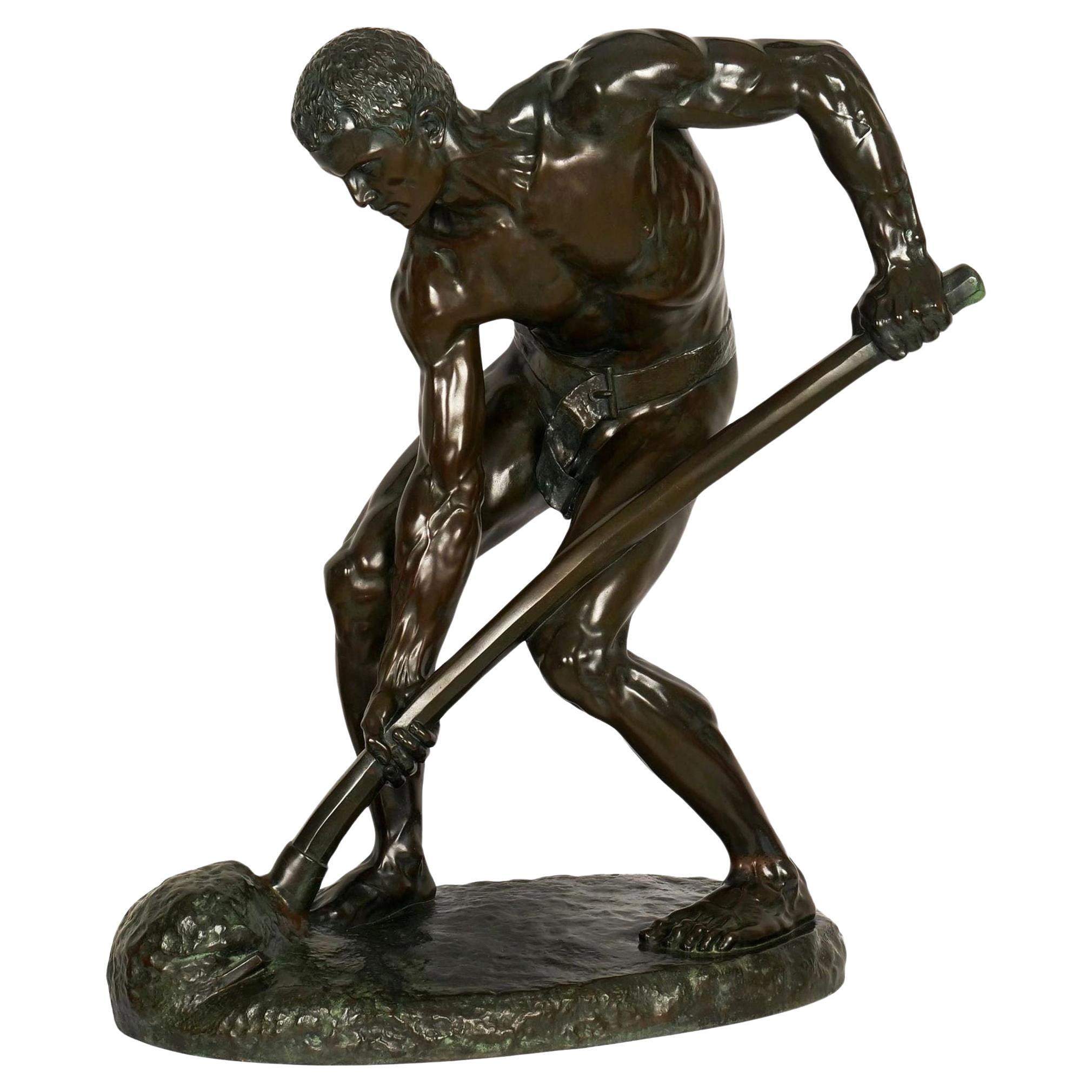 “A la terre!” French Antique Bronze Sculpture by Alfred Boucher & Barbedienne For Sale