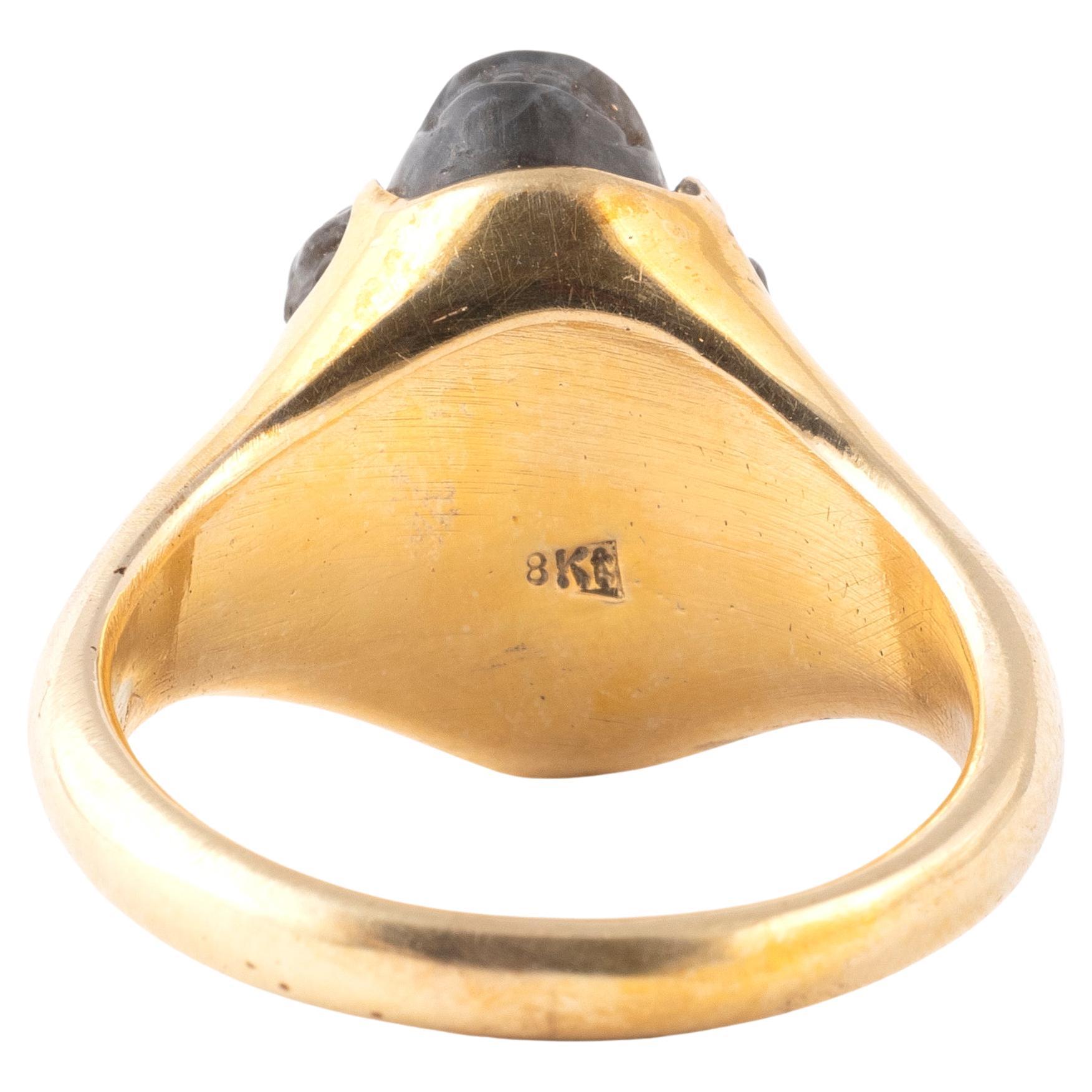 Vittoriano Anello con cammeo in labradorite di una scimmia XIX secolo in vendita