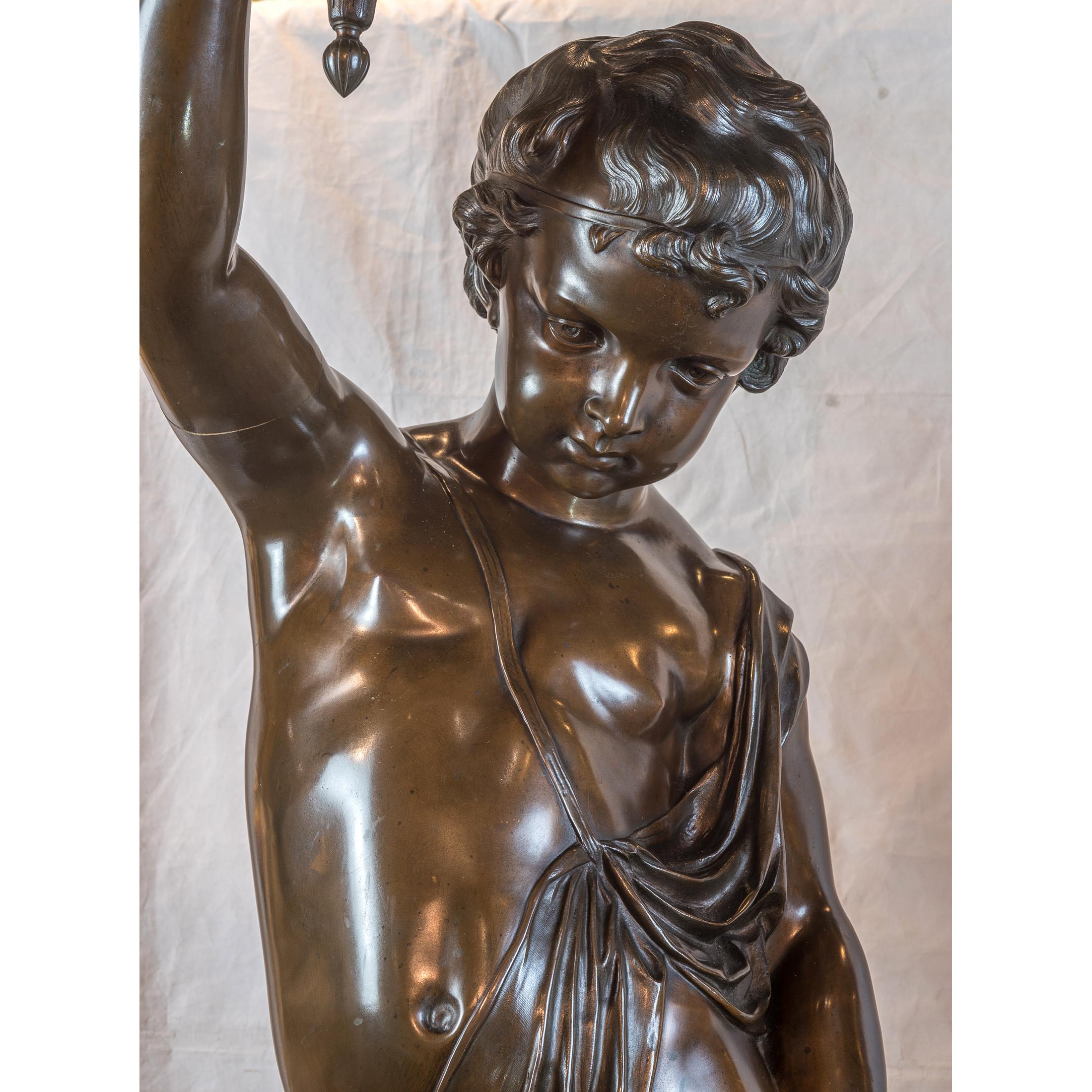 Bronze Figural Torchères and Pedestal - Médaille d'or - Exposition de 1867 For Sale 2