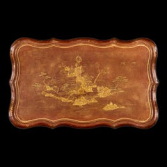 A Lacquer Tray Top Coffee Table with Brass Faux Bamboo Legs