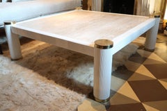 Lacquered Bamboo, Brass and Marble Top Midcentury Coffee Table, Italy, 1970