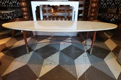 Lacquered Parchment, Wood and Brass Midcentury Italian Oval Coffee Table, 1970