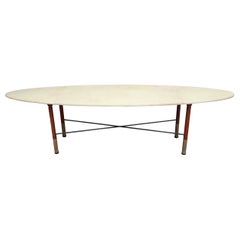 Lacquered Parchment, Wood and Brass Midcentury Italian Oval Coffee Table, 1970