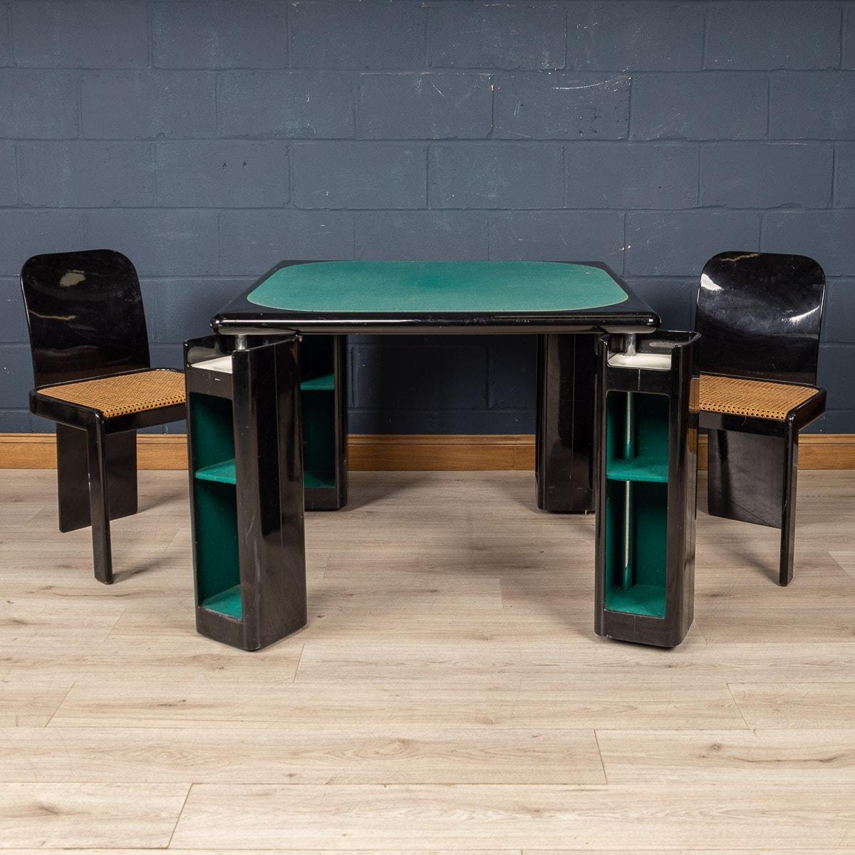 A gorgeous games table and chairs designed by Pierluigi Molinari and produced by Pozzi in Milan, Italy in the 1970s. The set presents itself in perfect vintage condition, complete with chairs. What makes these games tables different from the rest