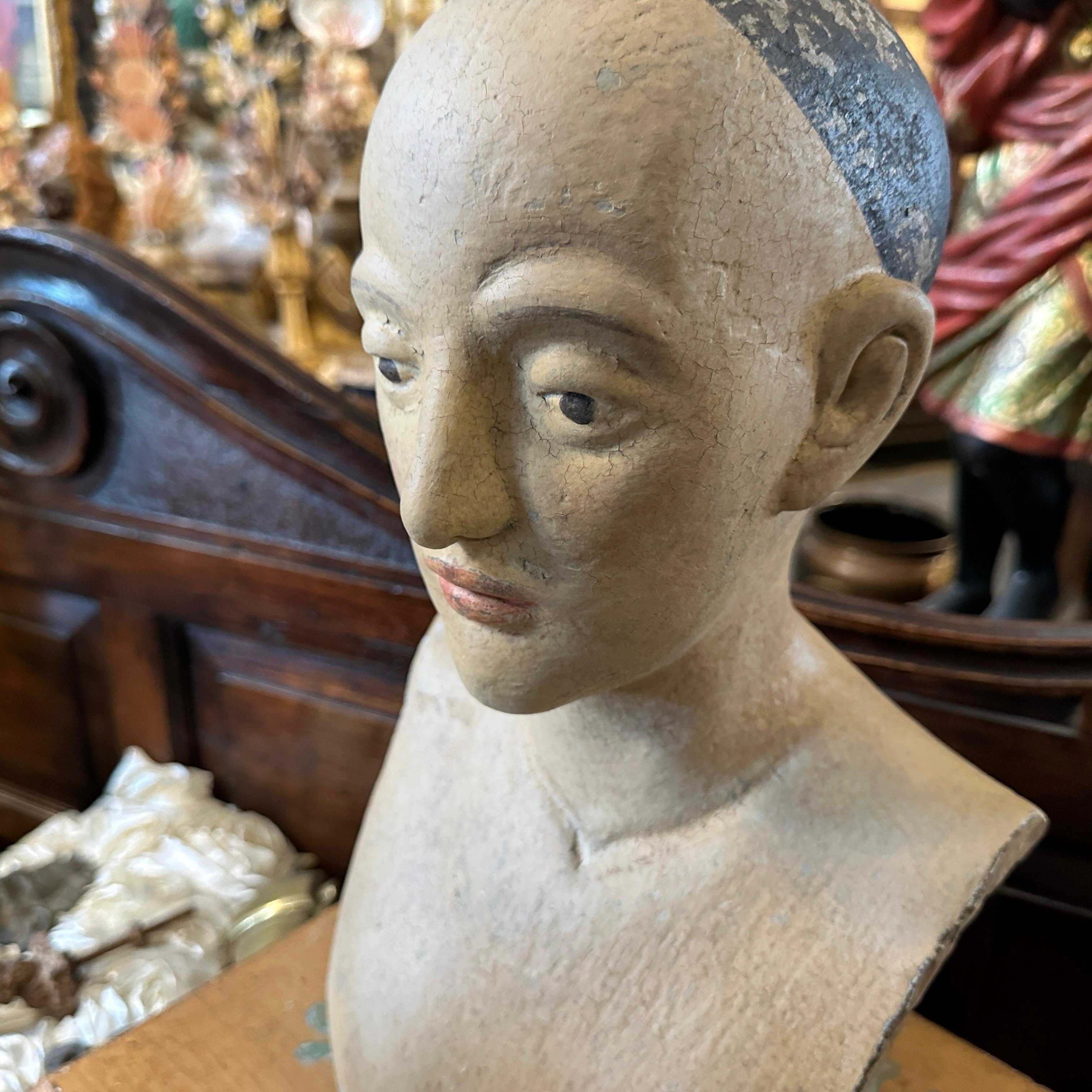 A Lacquered Wood Sicilian Bust of a Woman For Sale 4