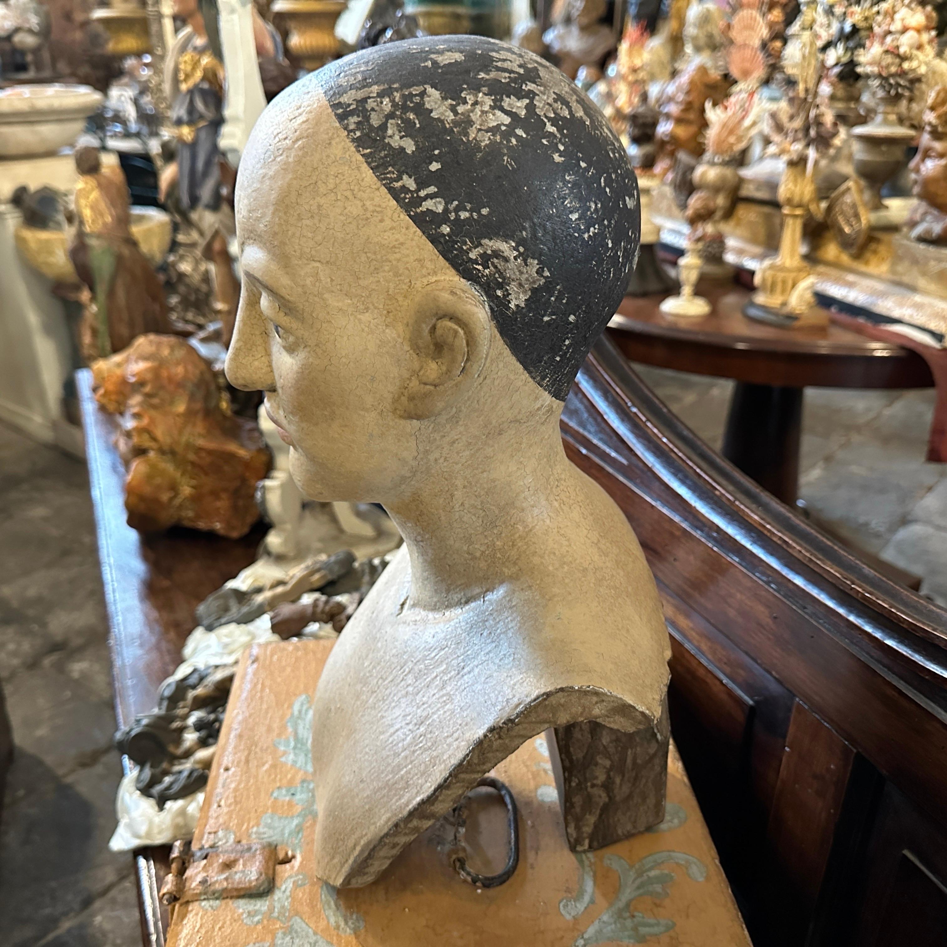 A Lacquered Wood Sicilian Bust of a Woman For Sale 8