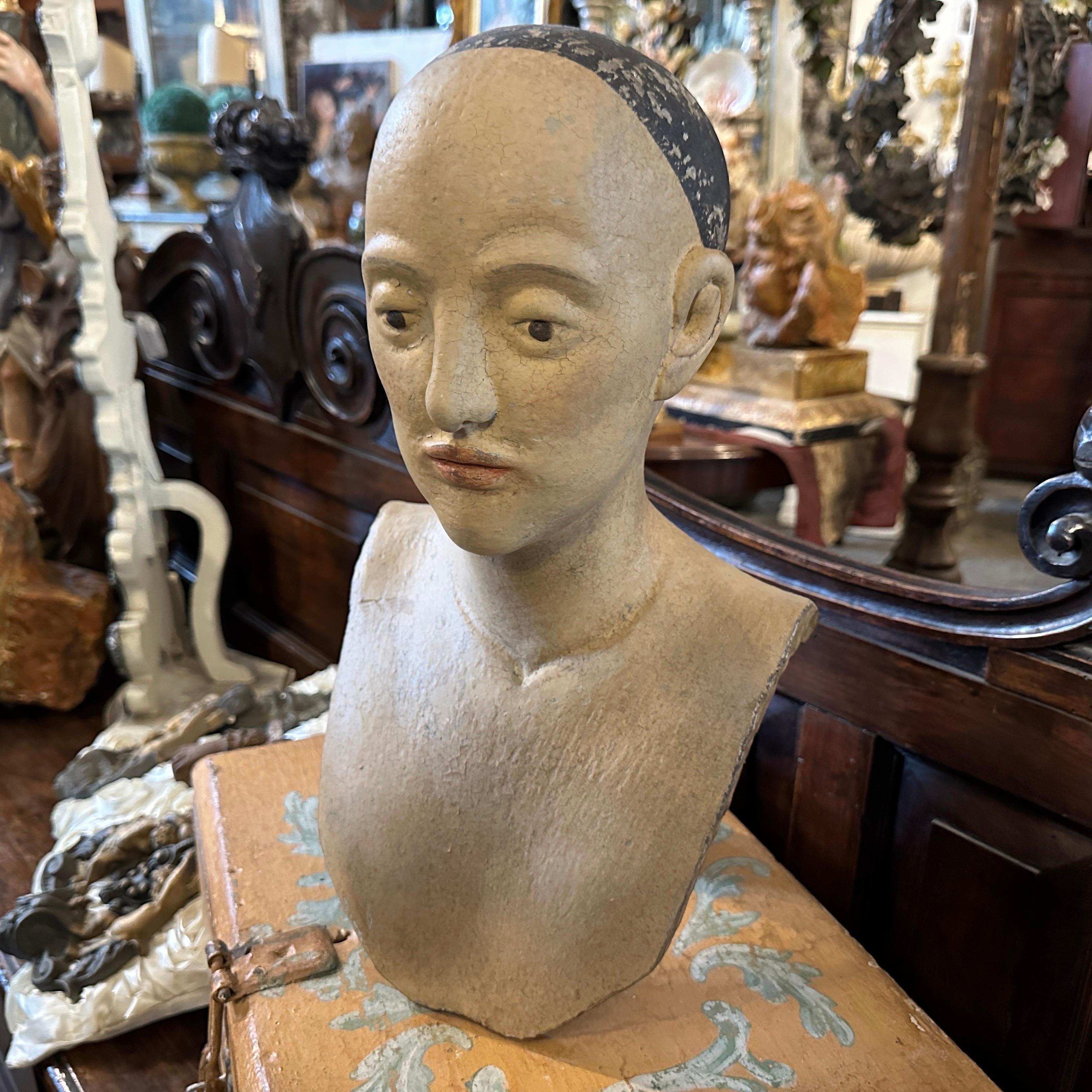 Baroque A Lacquered Wood Sicilian Bust of a Woman For Sale
