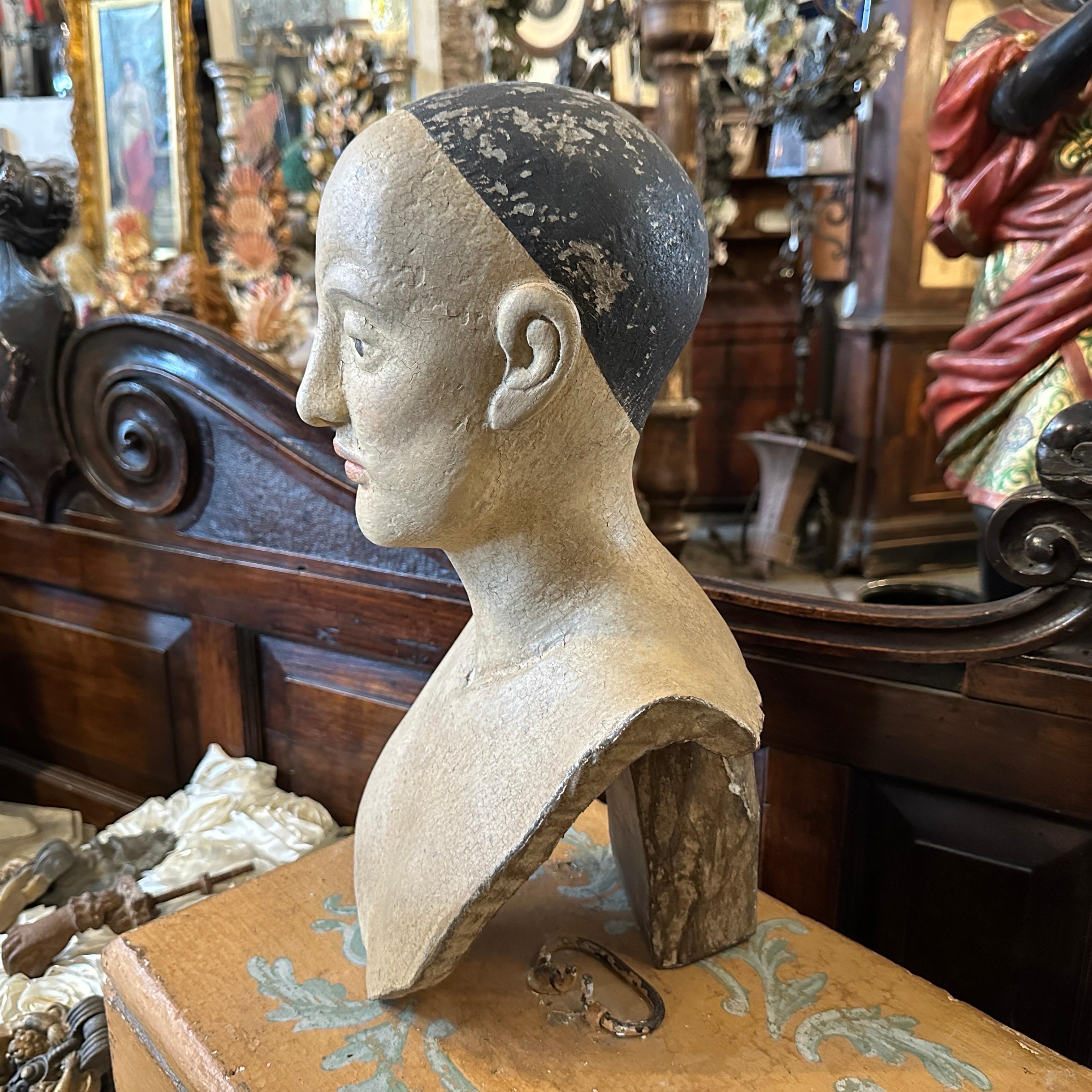 20th Century A Lacquered Wood Sicilian Bust of a Woman For Sale