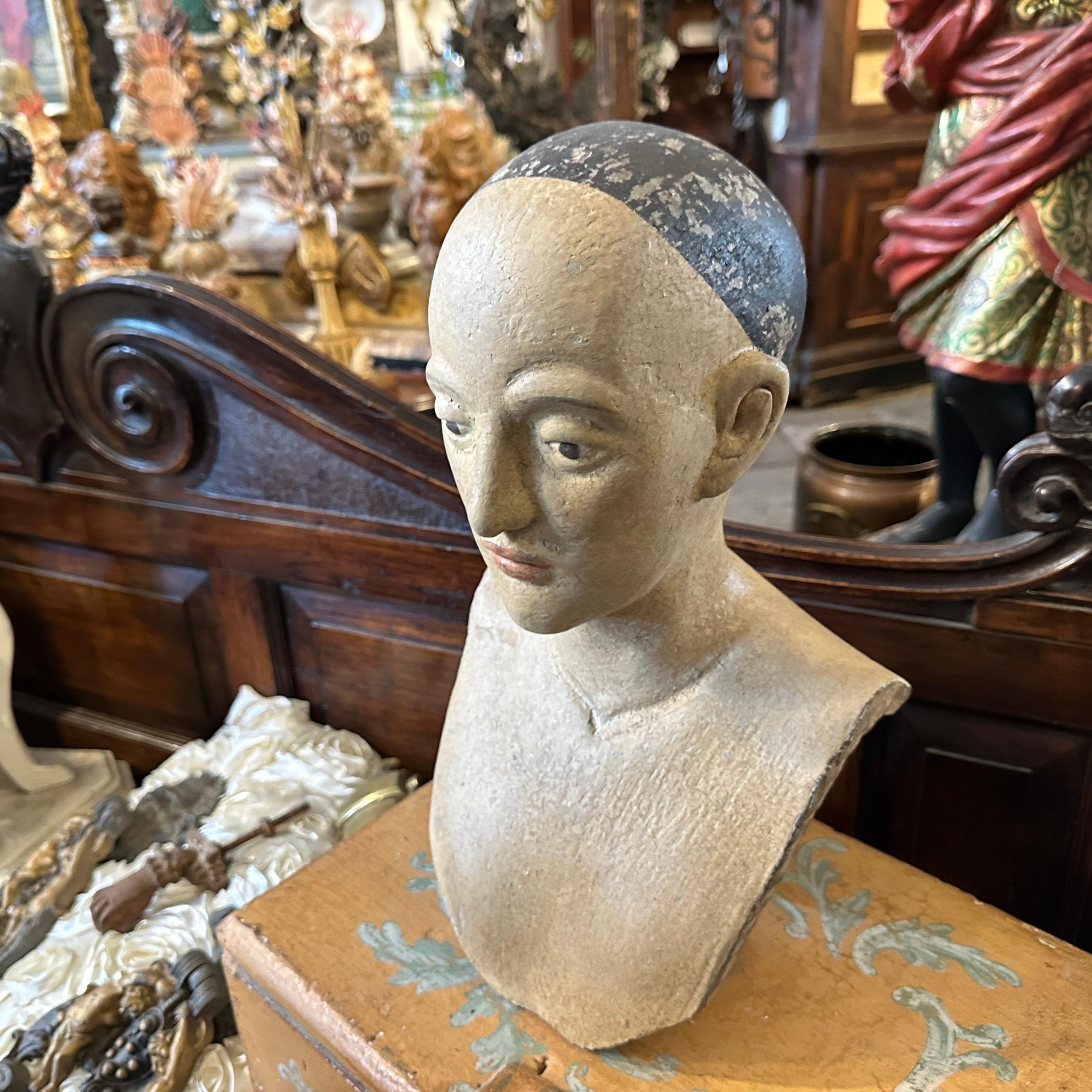 A Lacquered Wood Sicilian Bust of a Woman For Sale 3