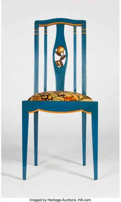 Blue Lacquered Wood Side Chair Attributed to André Groult