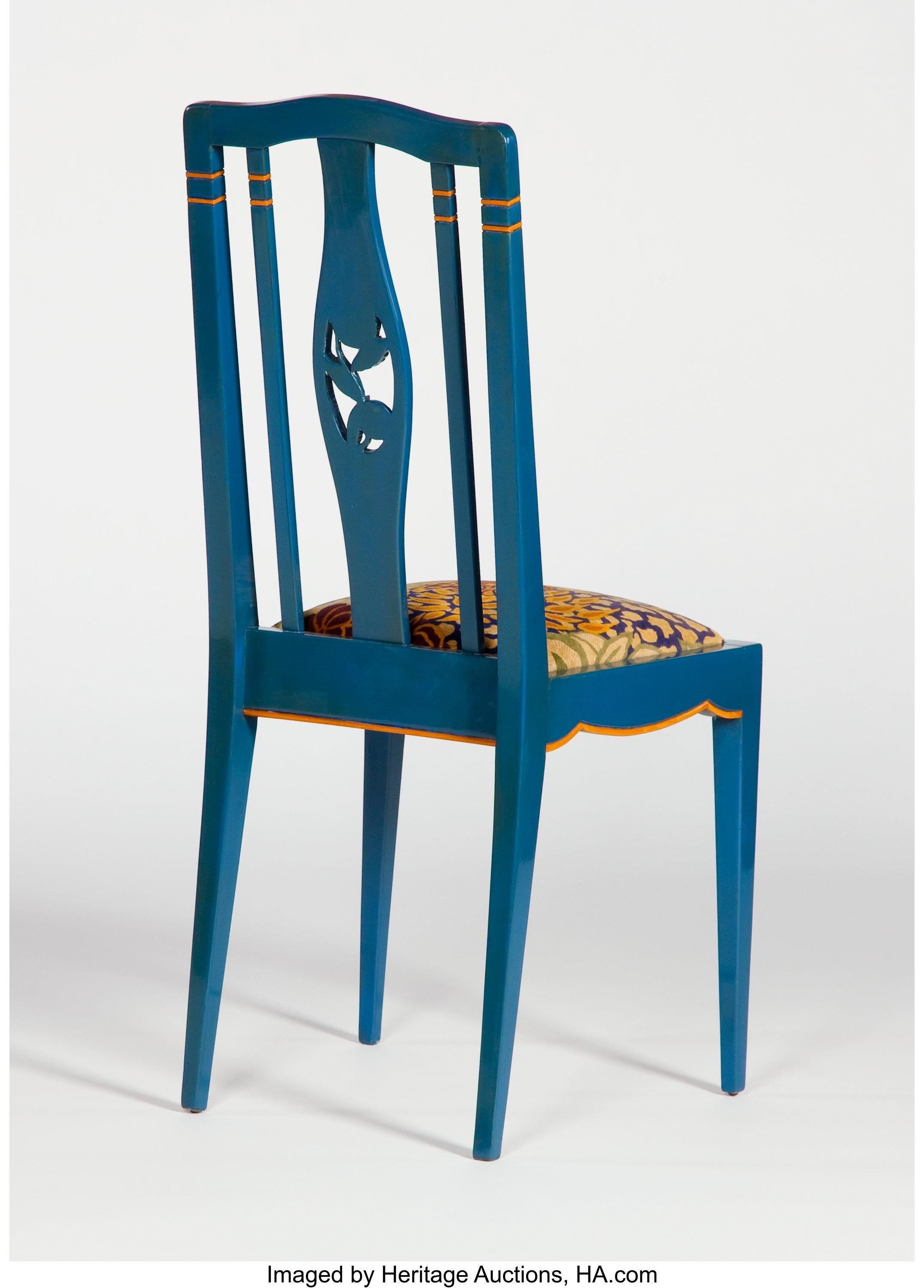 Art Deco Blue Lacquered Wood Side Chair Attributed to André Groult For Sale
