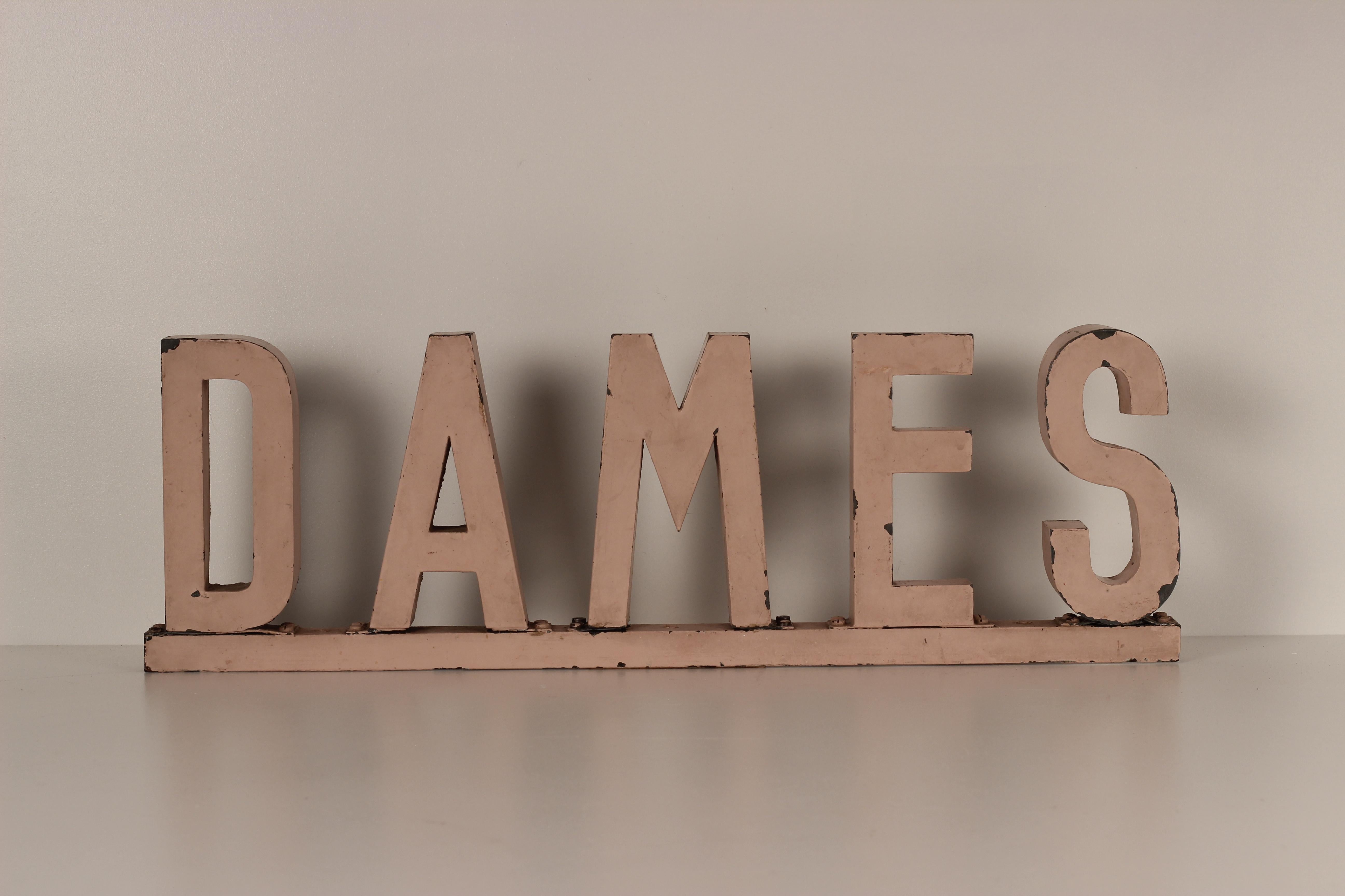 Mid-20th Century Ladies ‘Dame’ Mid Century Restroom Sign from South of France Made in Metal For Sale