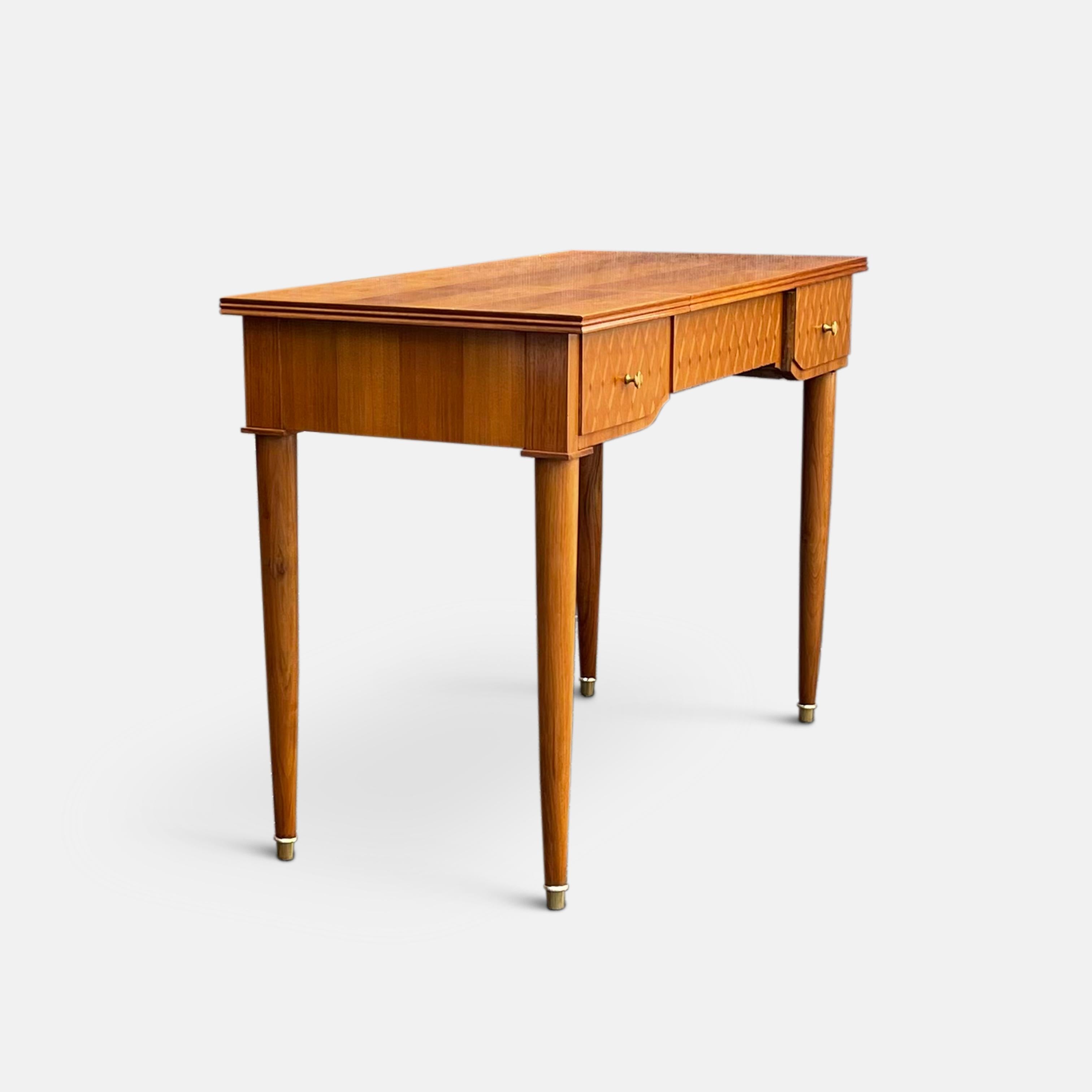 Wood Ladies Writing and Vanity Table by Jules Leleu, circa 1950s For Sale