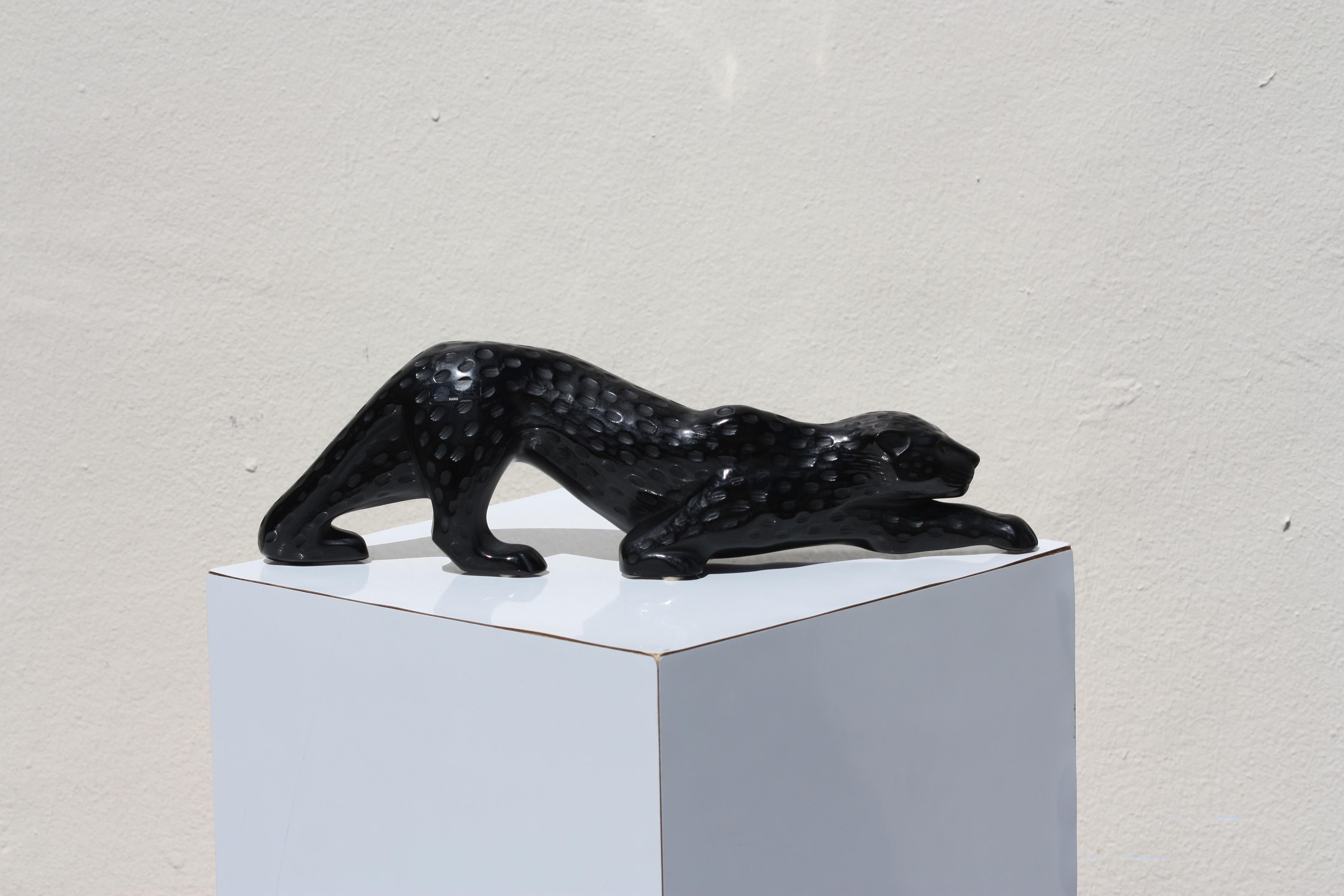 Lalique Black Crystal Figure of a Panther, Zeila For Sale 1